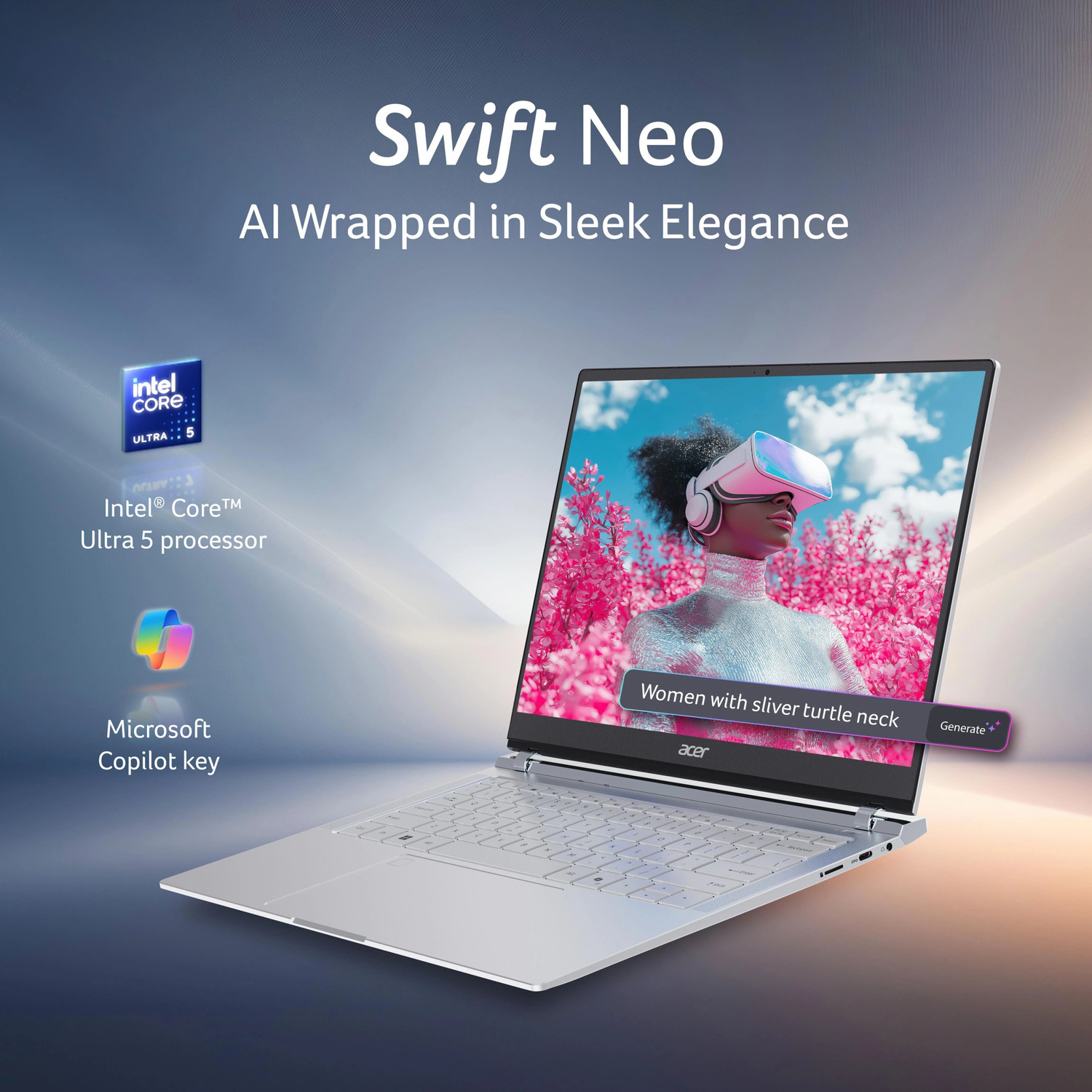 Image of Acer Swift Neo OLED AI PC Intel Core Ultra 5 - (16 GB /1 TB SSD /Windows 11 Home) UN.35GSI.004 / UN.35GSI.007 Thin and Light Laptop