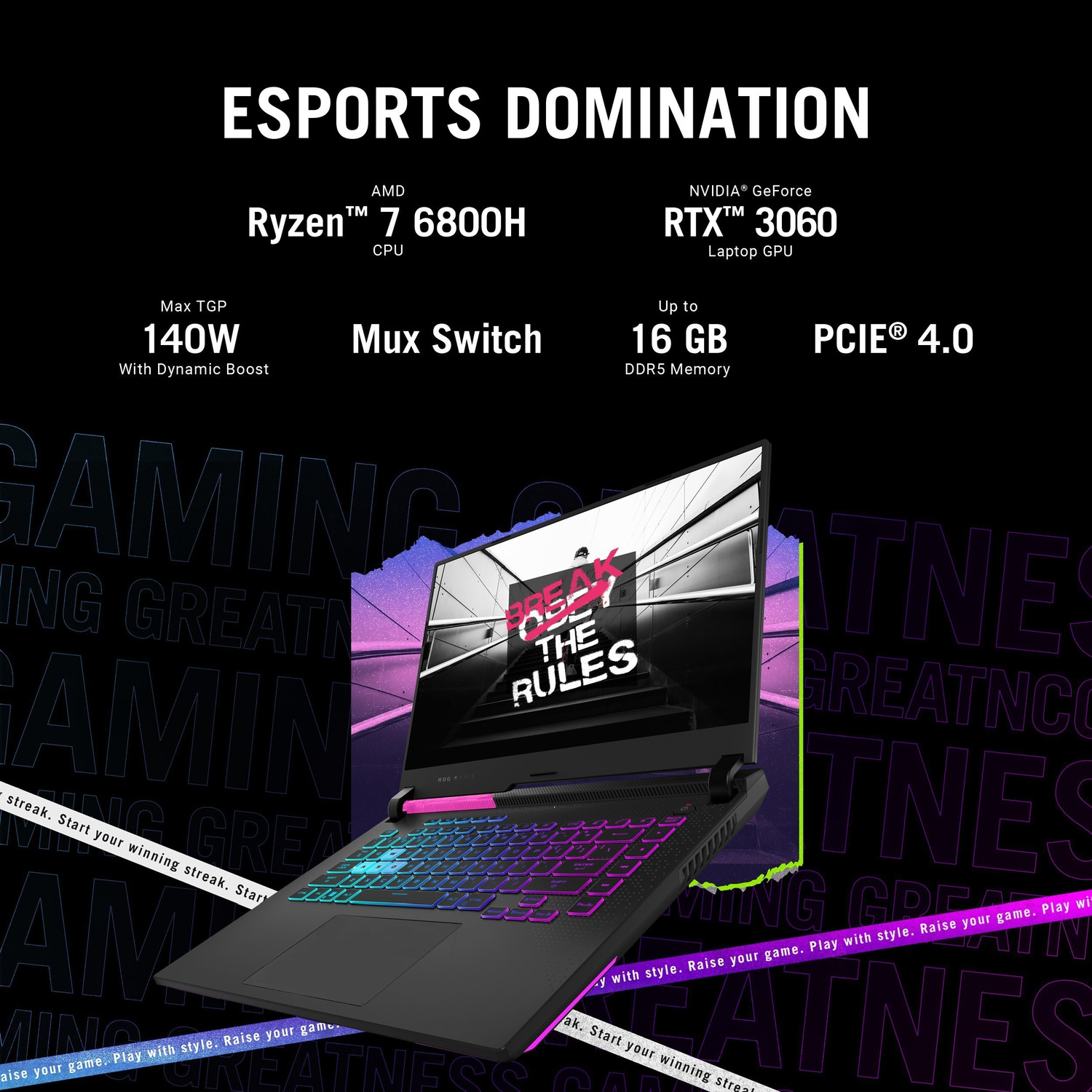 Image of ASUS ROG Strix G15 with 90Whr Battery AMD Ryzen 7 Octa Core 6800H - (16 GB /1 TB SSD /Windows 11 Home /6 GB Graphics /NVIDIA GeForce RTX 3060 /300 Hz) G513RM-HF328WS Gaming Laptop