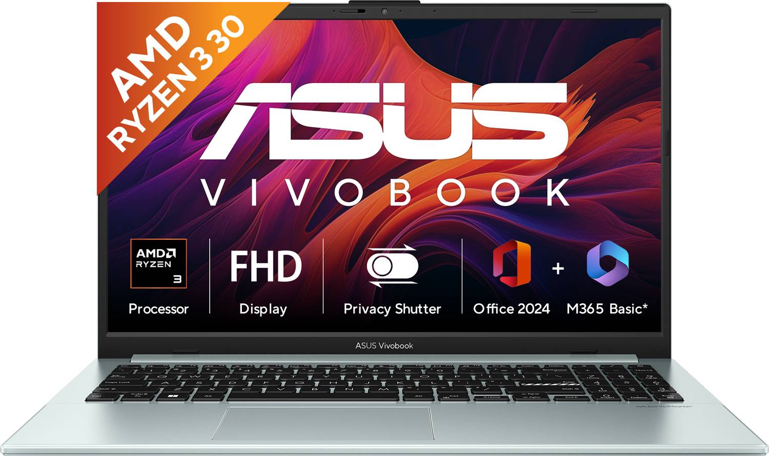 ASUS Vivobook Go 15 (2026) with Office 2024 + M365 Basic* AMD Ryzen 3 Quad Core 30 - (8 GB/512 GB SSD/Windows 11 Home) E1504FA-BQ2117WS Thin and Light Laptop
