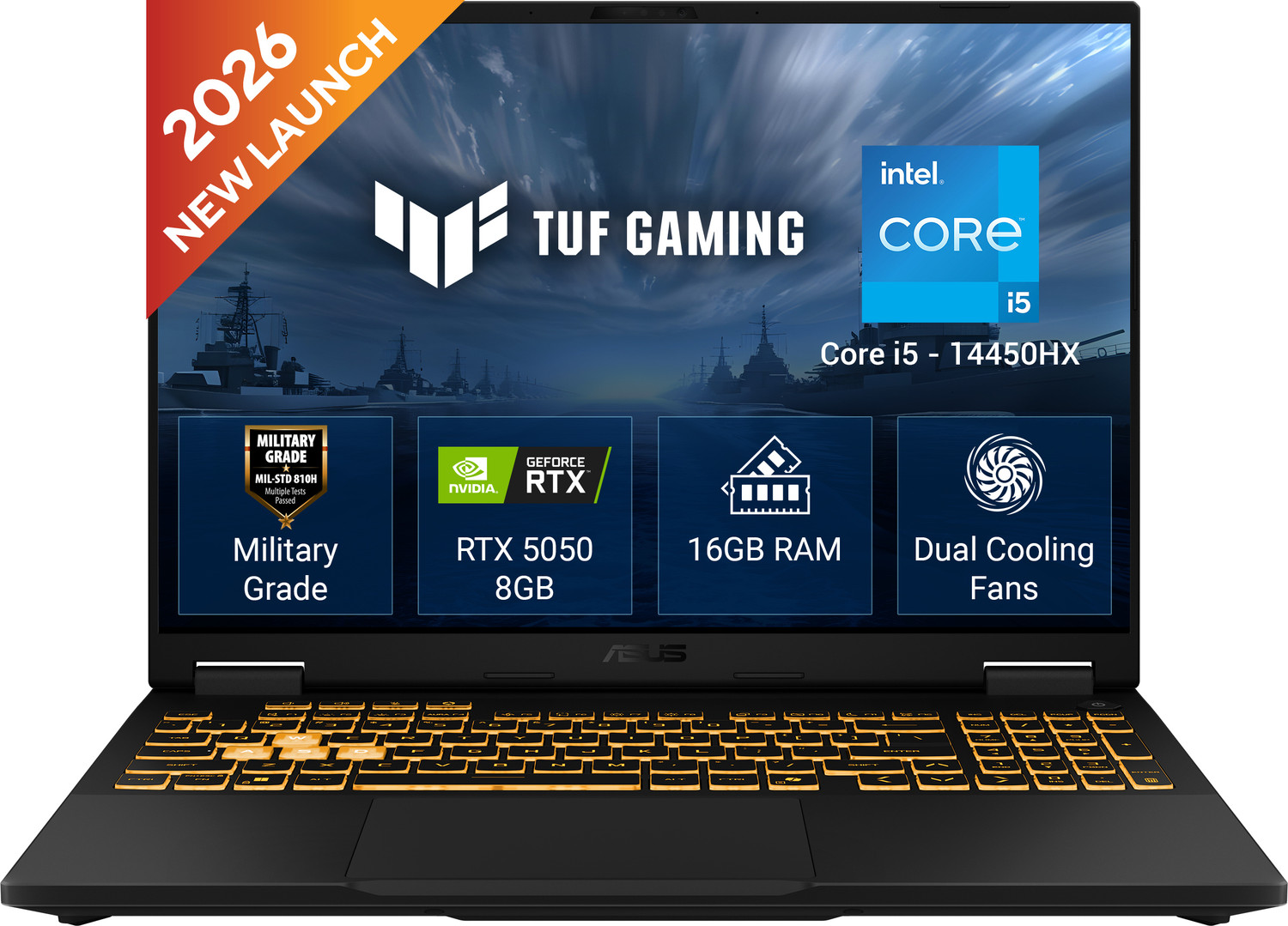 Image of ASUS TUF Gaming F16 (2026) Intel Core i5 14th Gen 14450HX - (16 GB /512 GB SSD /Windows 11 Home /8 GB Graphics /NVIDIA GeForce RTX 5050 /144 Hz) FX688JHI-TU364WS Gaming Laptop