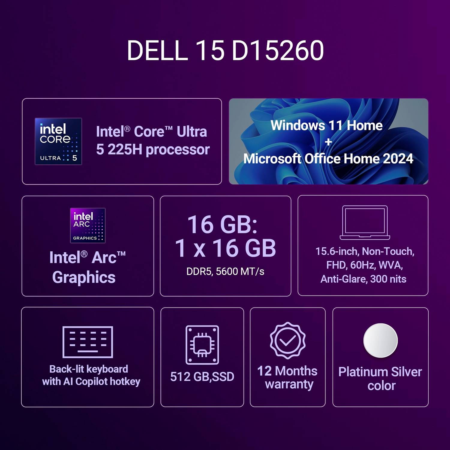 DELL 15 Intel Core Ultra 5 225H 16GB 512GB SSD - Image 2