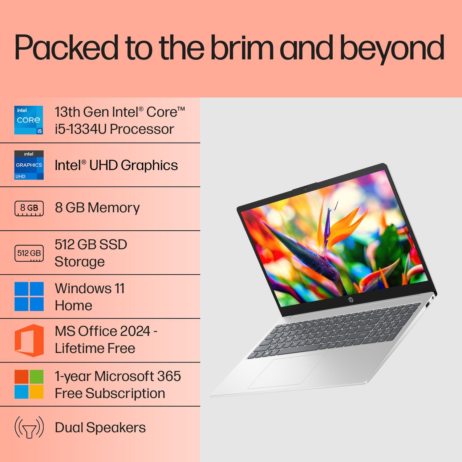 Image of HP Intel Core i5 13th Gen 1334U - (12 GB /512 GB SSD /Windows 11 Home) 15-fd0575TU Thin and Light Laptop