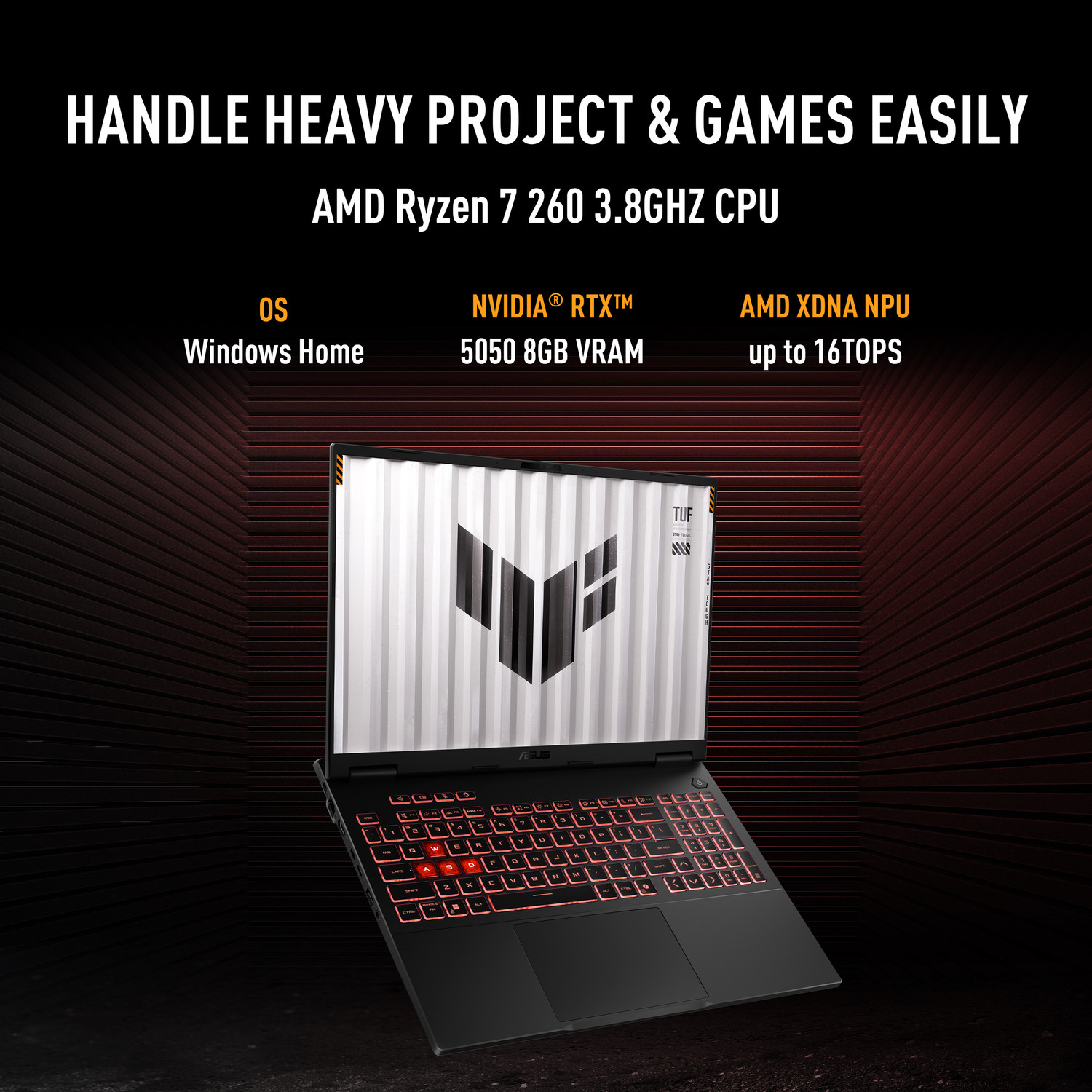 Image of ASUS TUF Gaming A16 (2026) AMD Ryzen 7 260 - (16 GB /512 GB SSD /Windows 11 Home /8 GB Graphics /NVIDIA GeForce RTX 5050 /144 Hz) FA608UHI-TU238WS Gaming Laptop