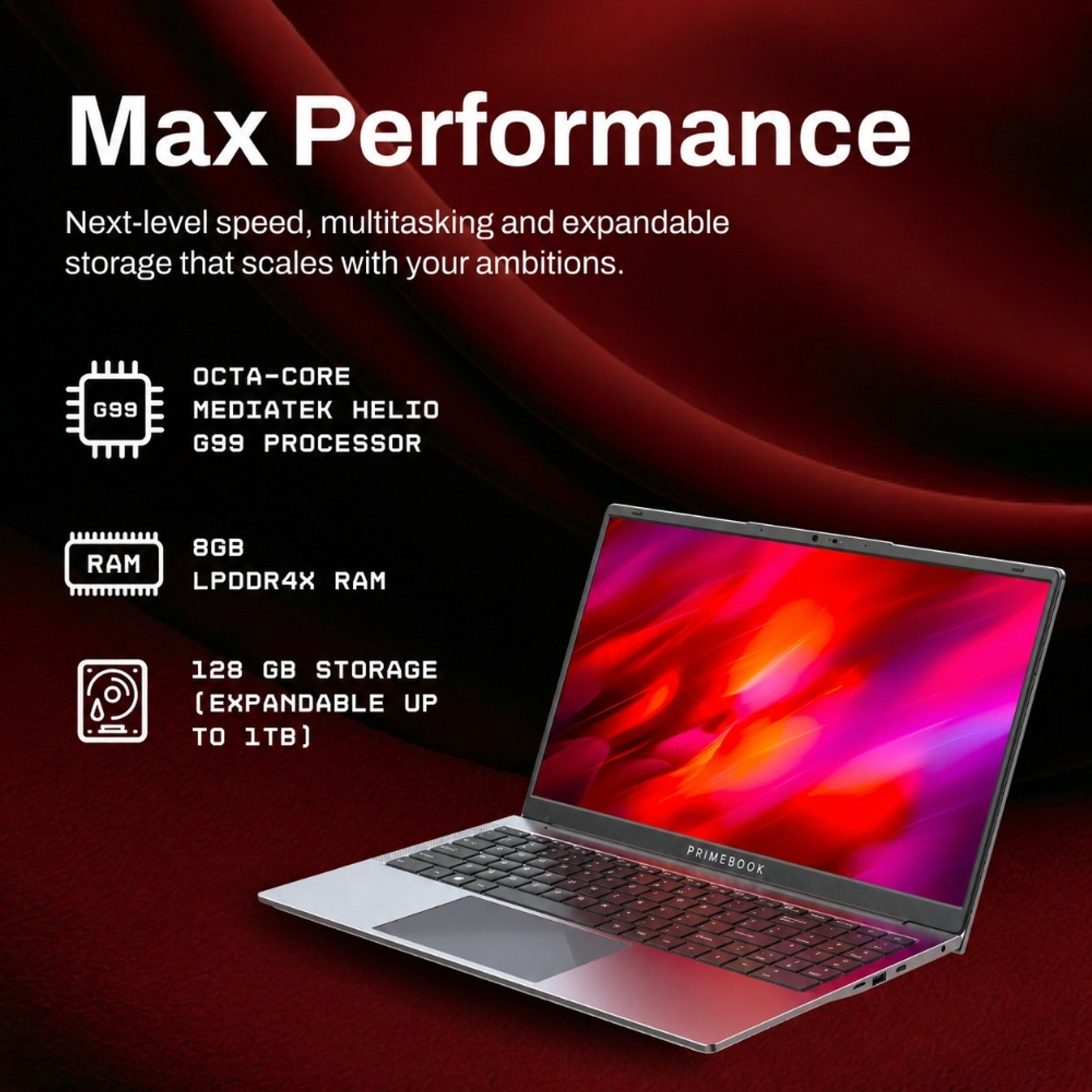 Image of Primebook 2 Max (2026) in-Built AI MediaTek Helio G99 (MT8781) - (8 GB /128 GB /Android 15) PBG9915128#4278C Laptop