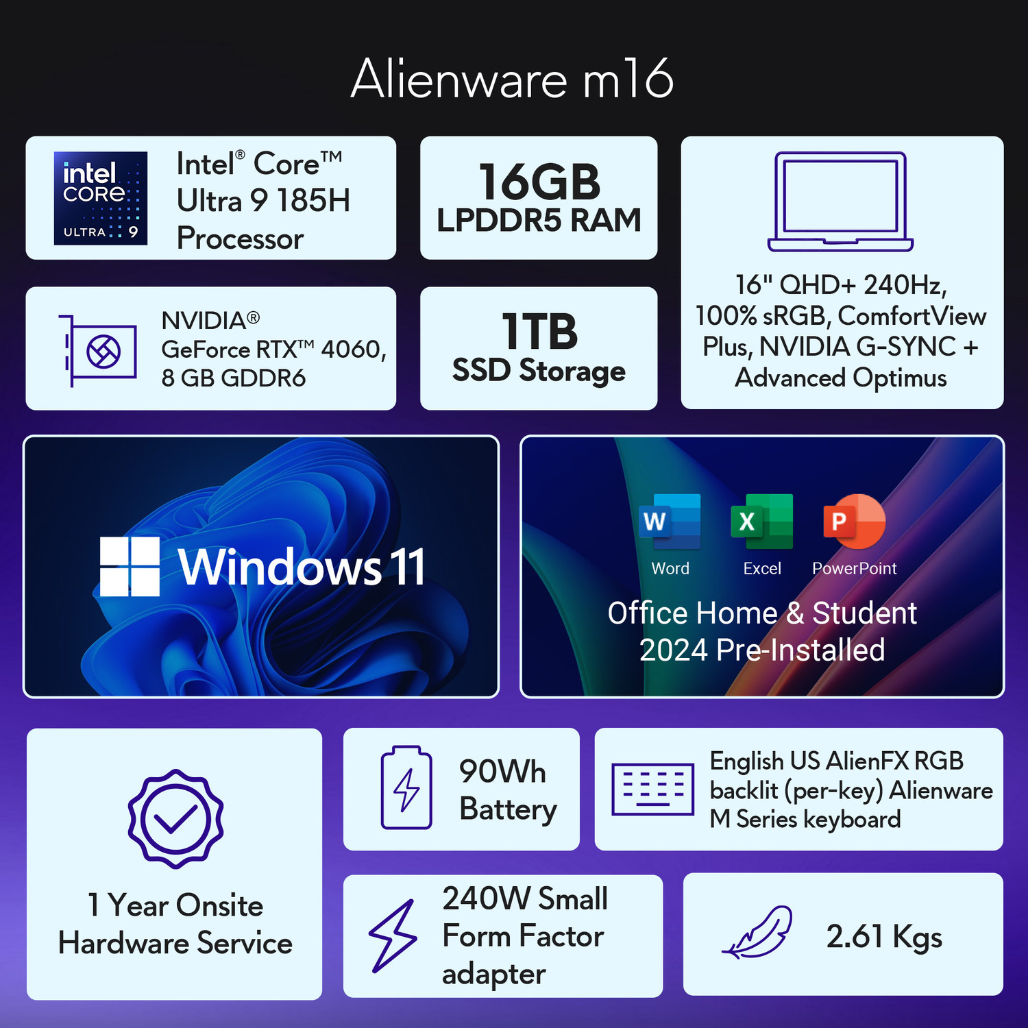 Image of DELL Alienware Intel Core Ultra 9 185H - (16 GB /1 TB SSD /Windows 11 Home /8 GB Graphics /NVIDIA GeForce RTX 4060 /240 Hz) m16 R2 Gaming Laptop