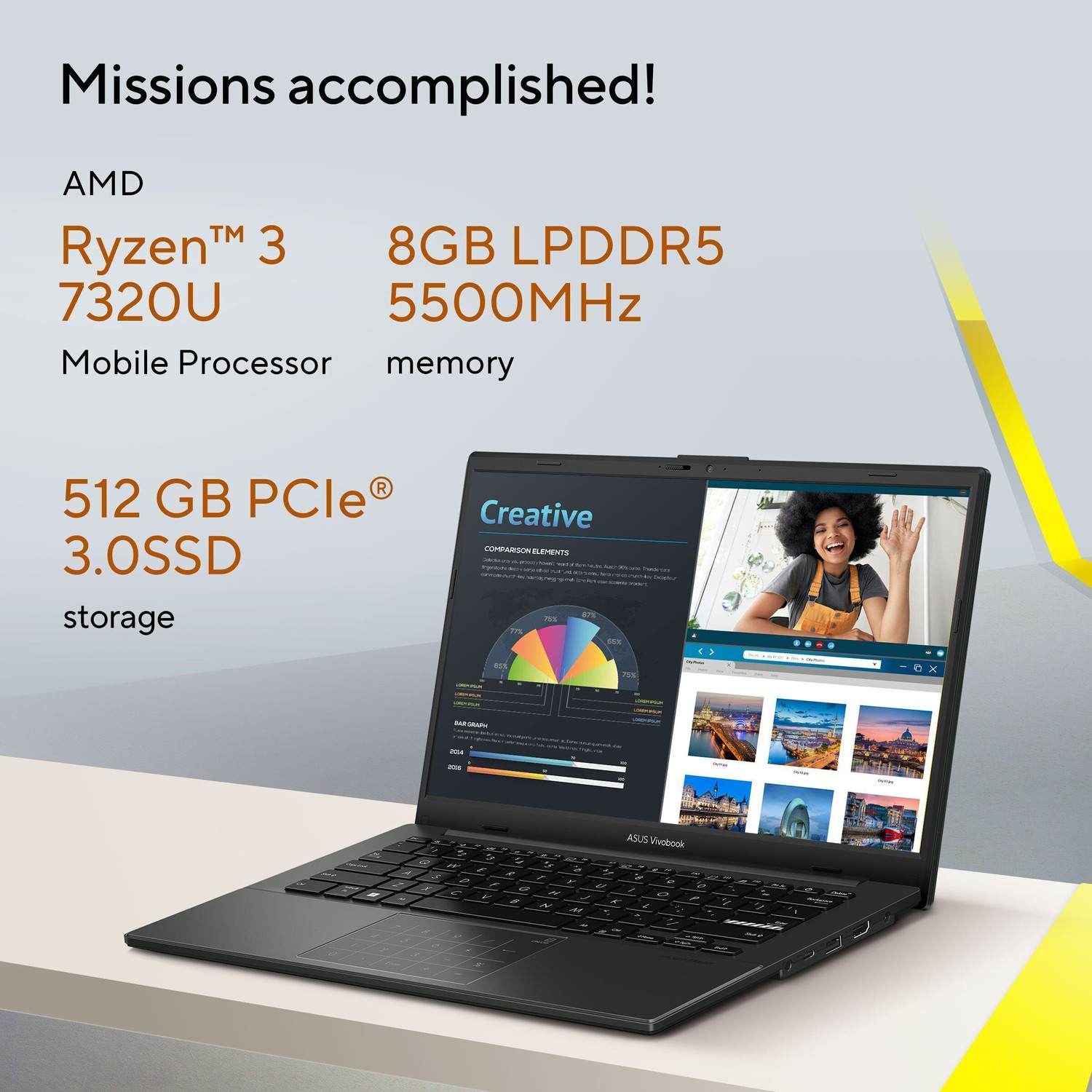 Image of ASUS Vivobook Go 14 AMD Ryzen 3 Quad Core 7320U - (8 GB /512 GB SSD /Windows 11 Home) E1404FA-NK327WS Thin and Light Laptop