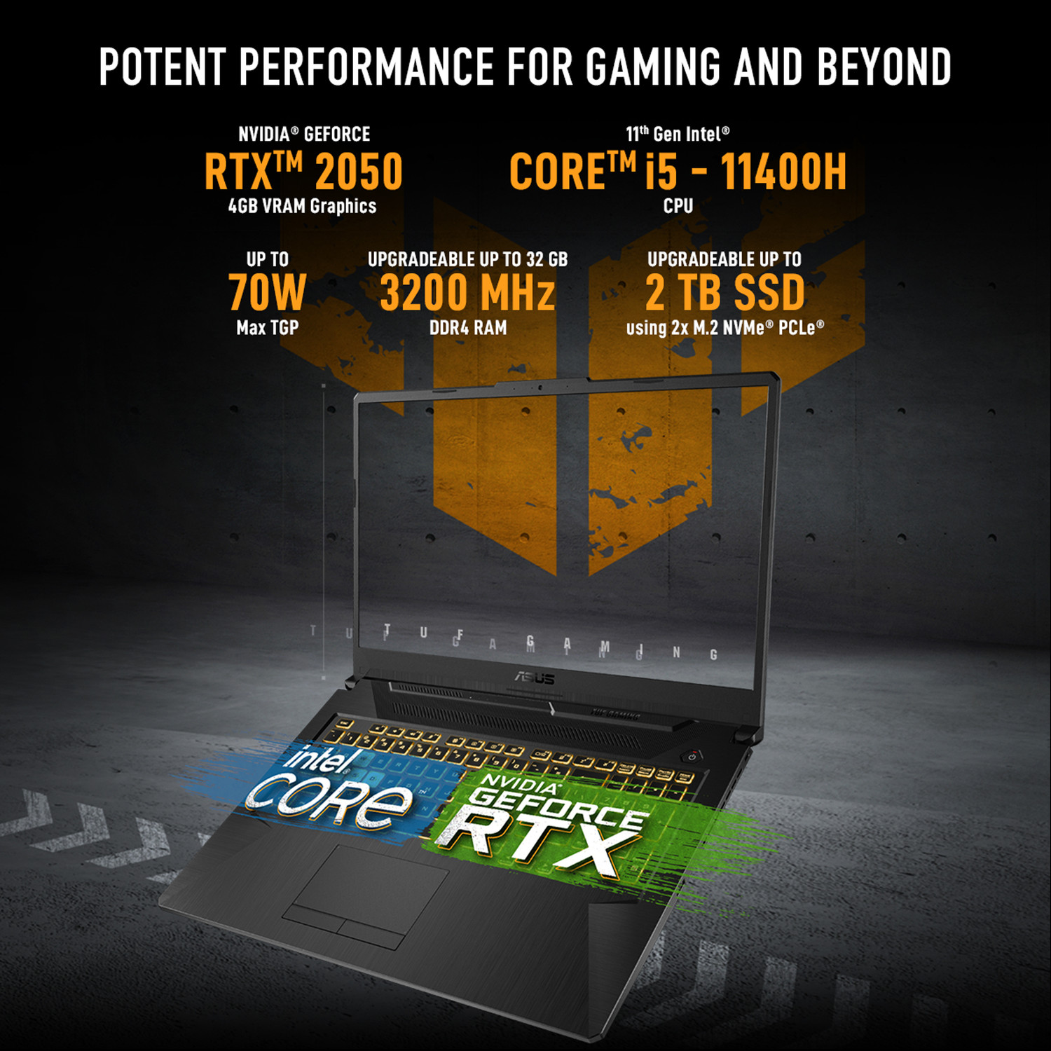 Image of ASUS TUF Gaming F17 - AI Powered Gaming Intel Core i5 11th Gen - (16 GB /512 GB SSD /Windows 11 Home /4 GB Graphics /NVIDIA GeForce RTX RTX2050- 4GB) FX706HF-HX019W Gaming Laptop