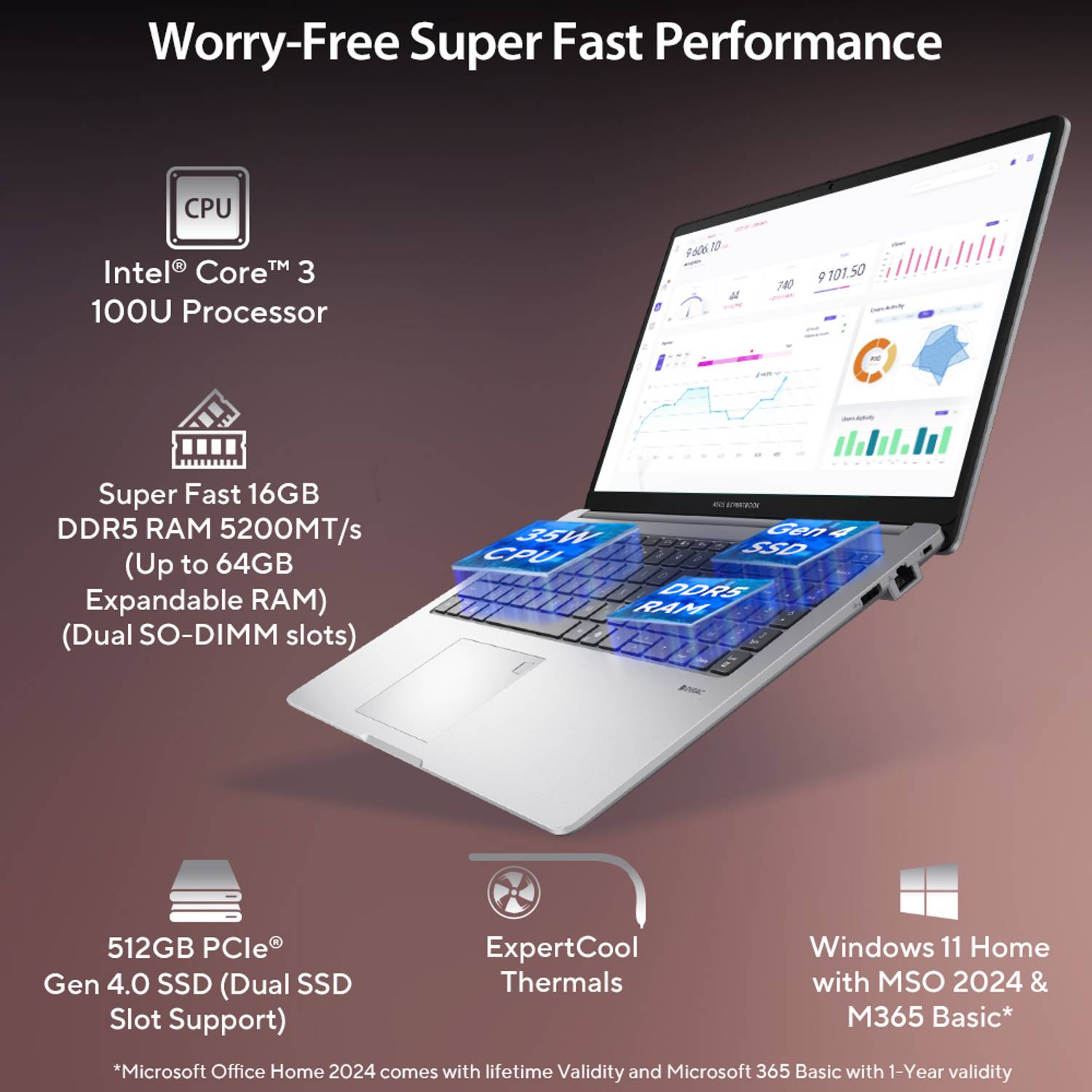 ASUS ExpertBook P1 14th Gen i3 100U 8GB 512GB SSD Laptop - Image 3