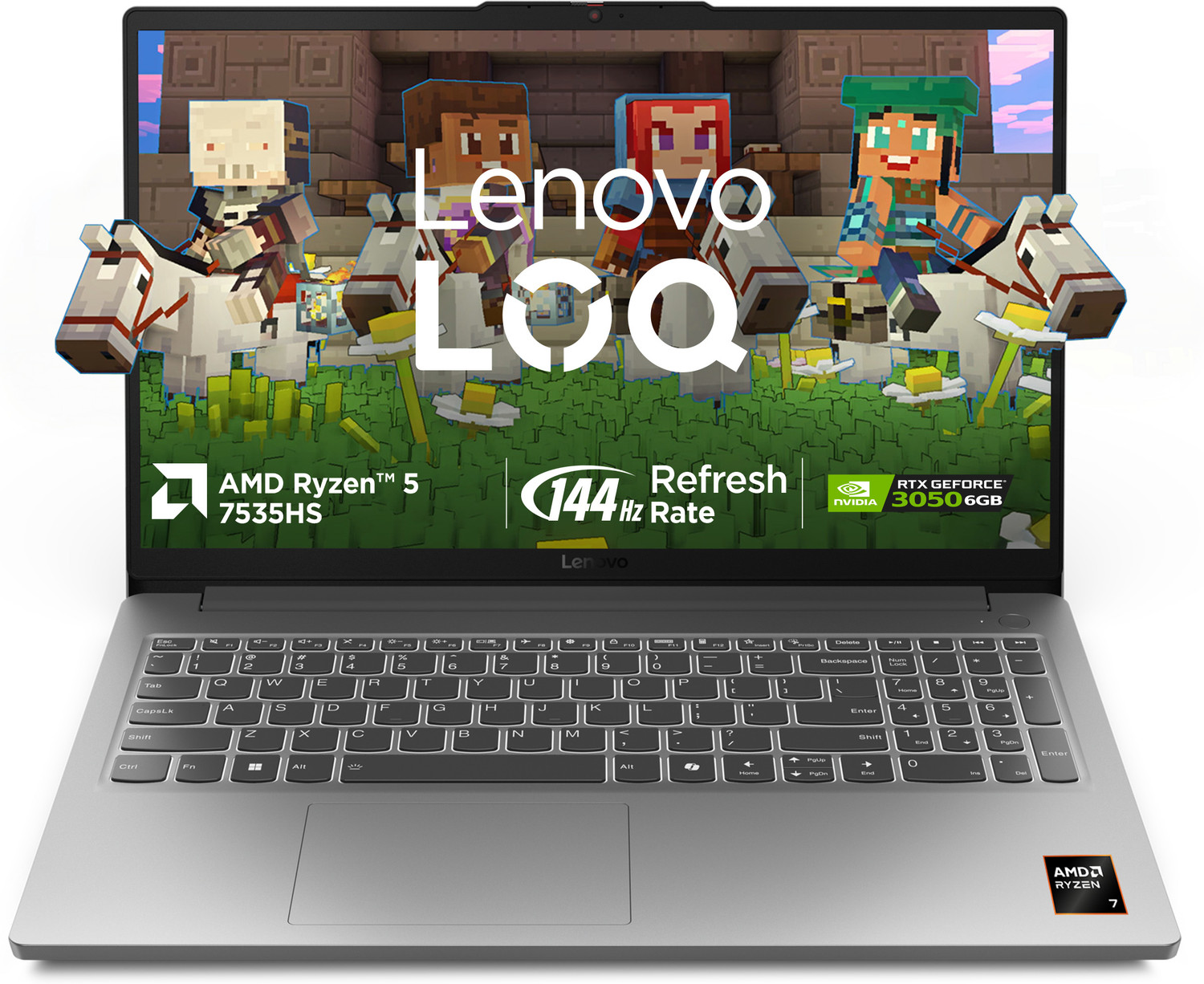 Image of Lenovo LOQe AMD Ryzen 5 Hexa Core 7535HS - (16 GB /512 GB SSD /Windows 11 Home /6 GB Graphics /NVIDIA GeForce RTX 3050 /144 Hz) LOQ 15ARP10E Gaming Laptop