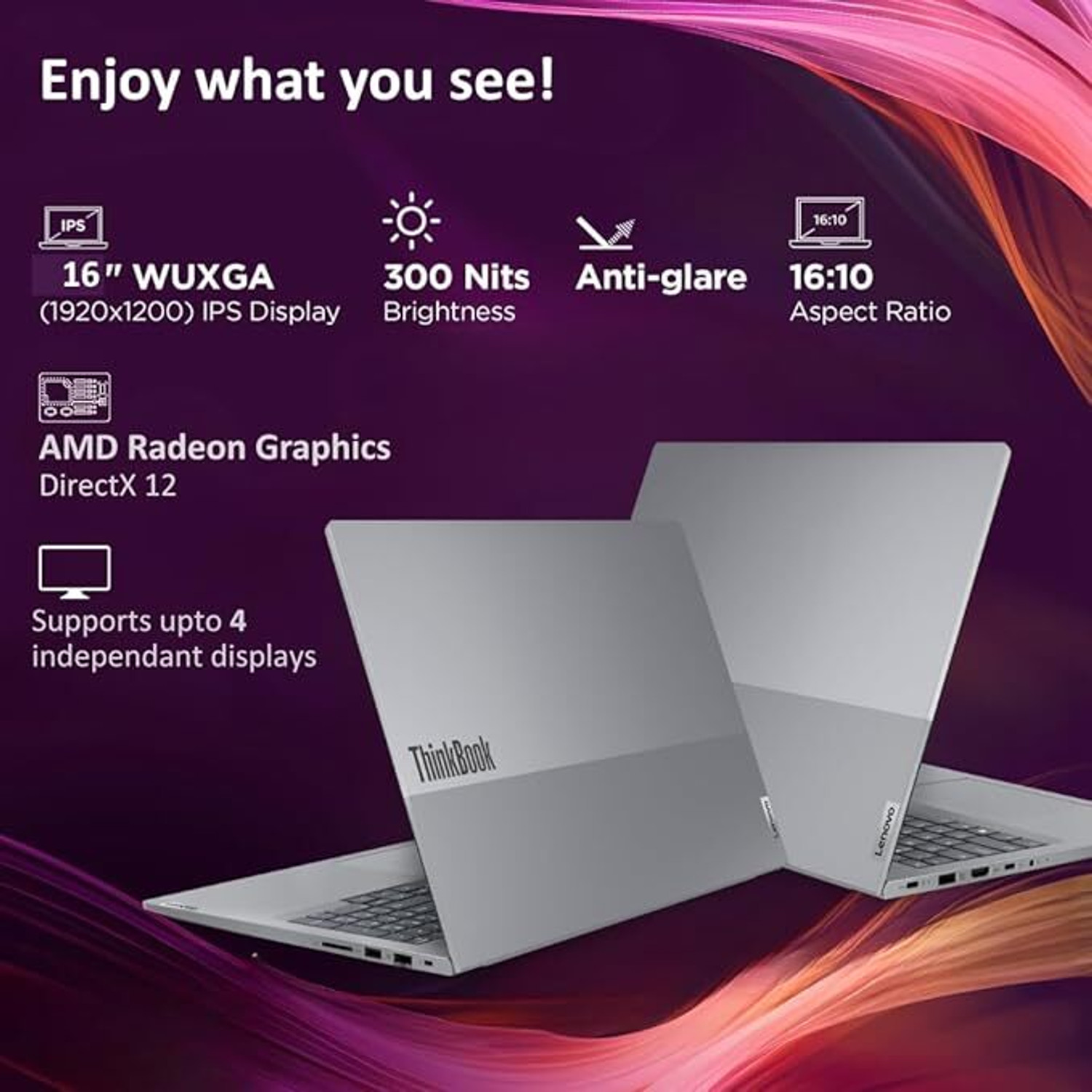 Image of Lenovo THINKBOOK 16 AMD Ryzen 7 Octa Core 7th Gen 7735HS - (16 GB /512 GB HDD /512 GB SSD /Windows 11 Pro) THINBOOK 16 G7 ARP Laptop