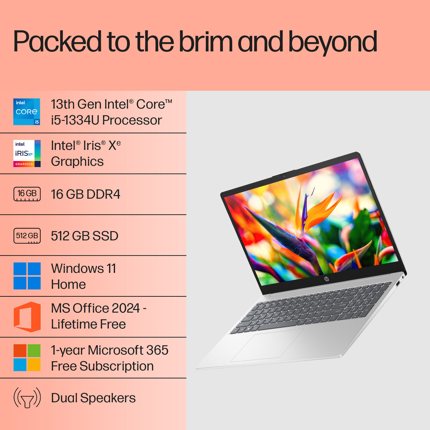 Image of HP Intel Core i5 13th Gen 1334U - (16 GB /512 GB SSD /Windows 11 Home) 15-fd0576TU Thin and Light Laptop
