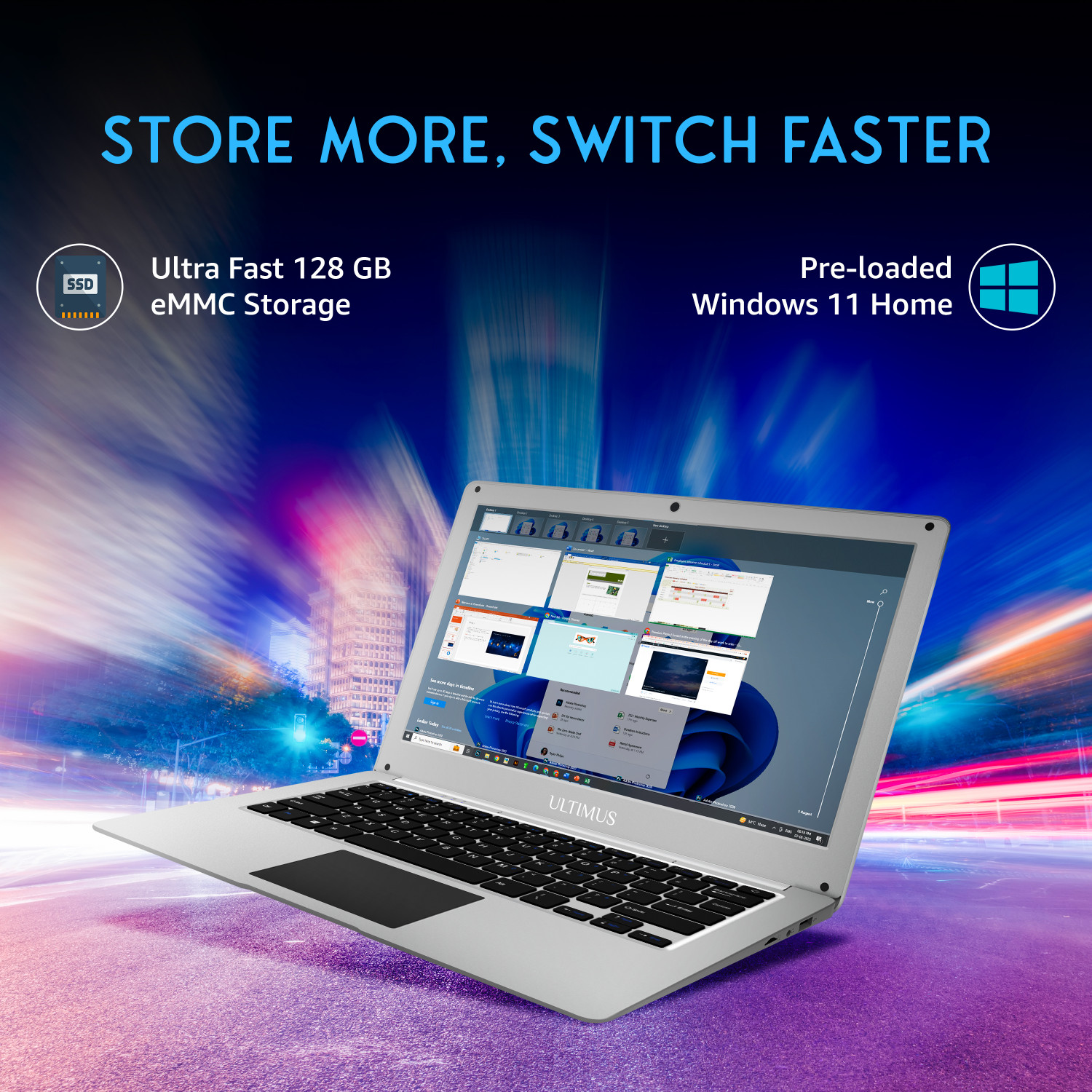 Image of Ultimus Pro Intel Celeron Dual Core N4020 - (4 GB /128 GB EMMC Storage /Windows 11 Home) NU14U3INC43BN CS Thin and Light Laptop