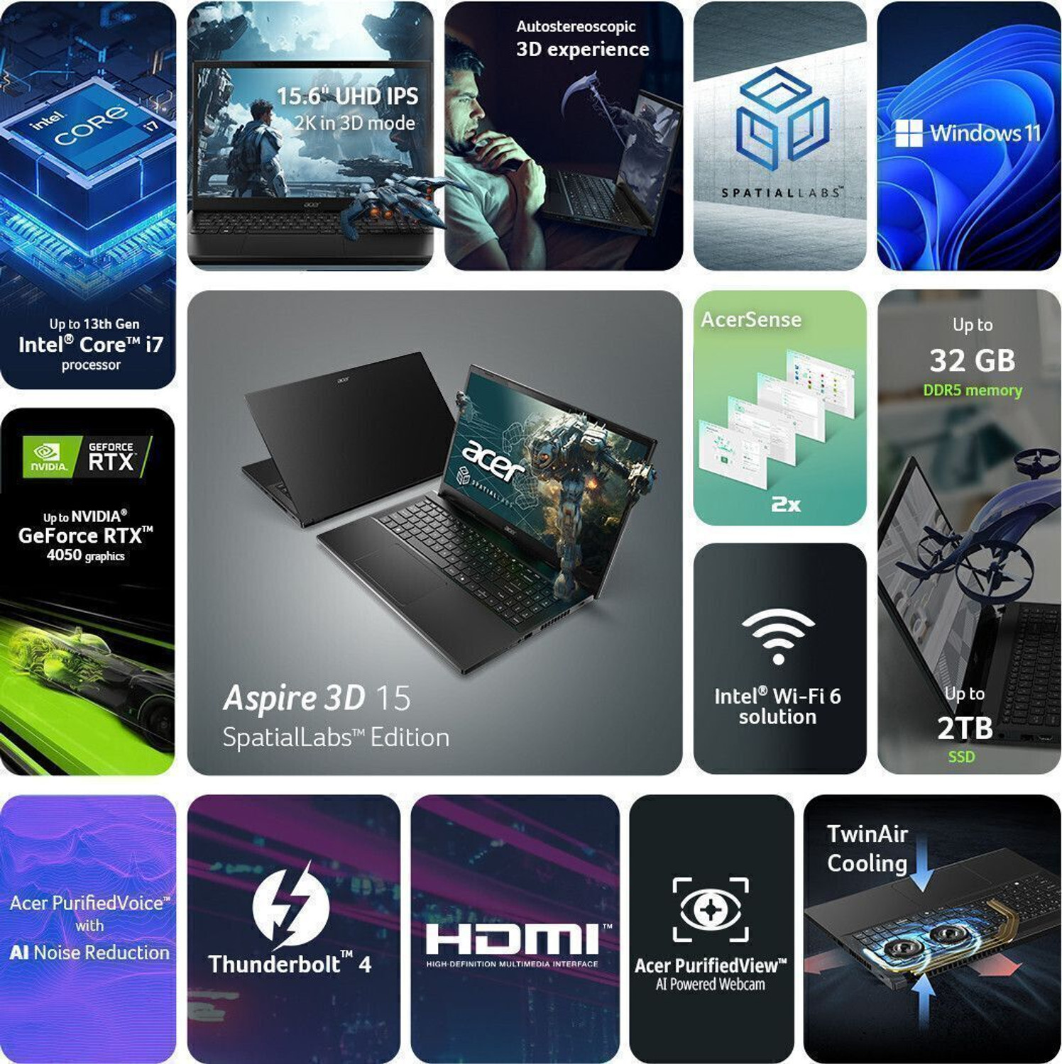 Image of Acer Aspire 3D 15 SpatialLabs Edition Intel Core i7 13th Gen 13620H - (16 GB /1 TB SSD /Windows 11 Home /6 GB Graphics /NVIDIA GeForce RTX 4050) A3D15-71GM Gaming Laptop