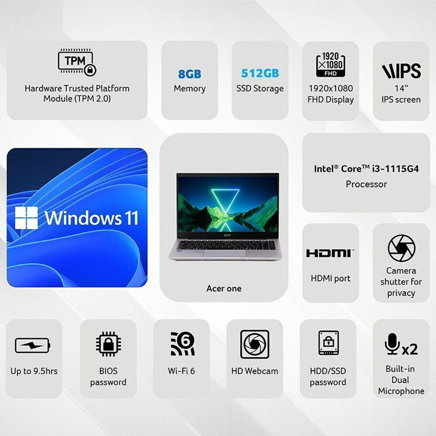 Image of Acer One Intel Core i3 11th Gen 1115G4 - (8 GB /512 GB SSD /Windows 11 Home) AO 14 Z 8-415 Thin and Light Laptop