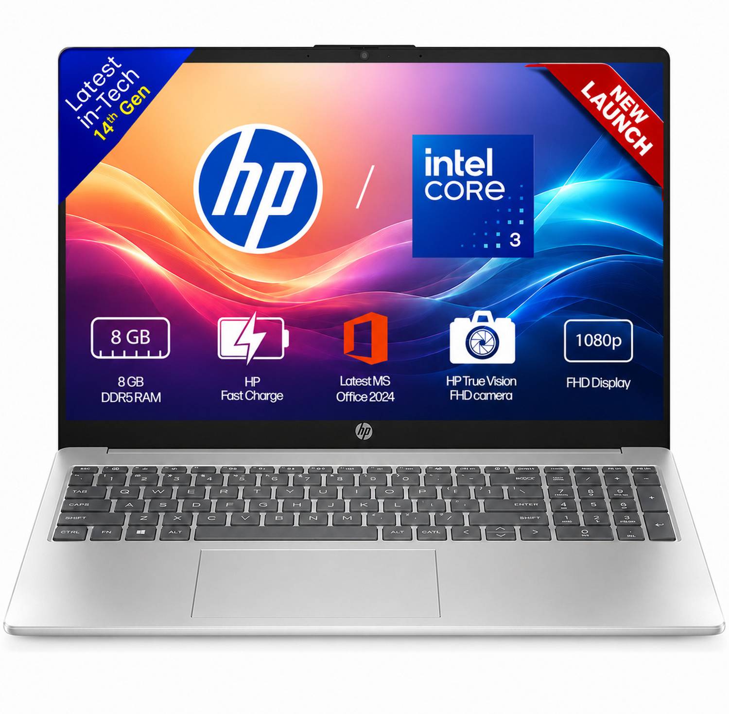 HP 15 with Office 2024 Intel Core 3 14th Gen 100U - (8 GB/512 GB