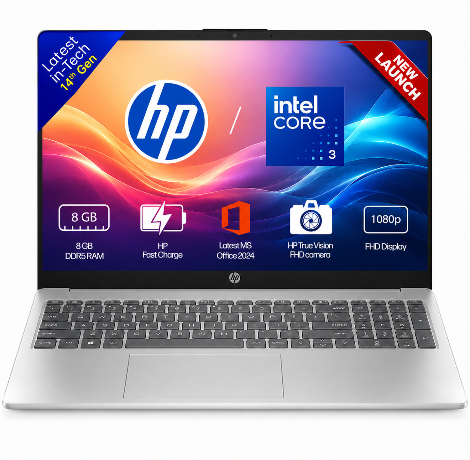 Image of HP 15 with Office 2024 Intel Core 3 14th Gen 100U - (8 GB /512 GB SSD /Windows 11 Home) 15-FD0883TU Laptop