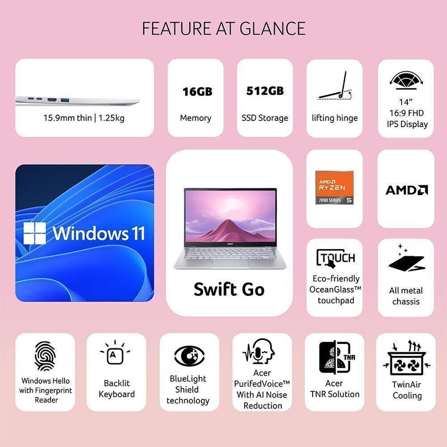 Acer Swift Go 14 Office 2024 + M365 Basic AMD Ryzen 5 Hexa Core 7... more