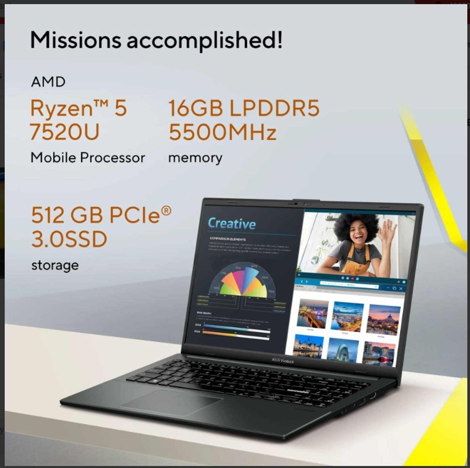 Image of ASUS ASUS VIVOBOOK GO 15 AMD Ryzen 5 Octa Core 7th Gen RYZEN 5 7520U - (16 GB /512 GB HDD /512 GB SSD /Windows 11 Home) E1504FA-BQ2490WS Laptop