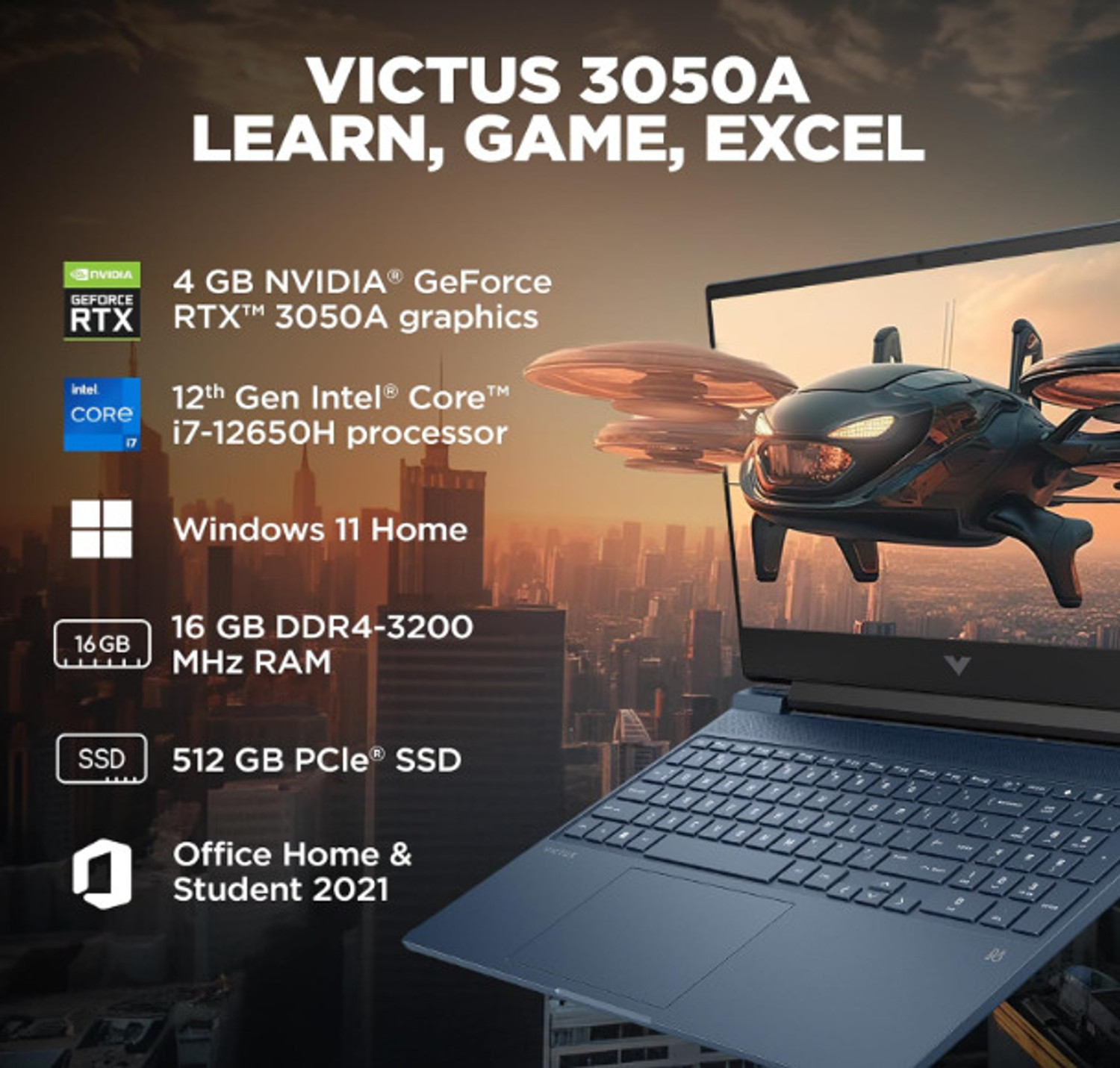 Image of HP Victus {2026} Intel Core i7 12th Gen 12650H - (16 GB /512 GB SSD /Windows 11 Home /NVIDIA GeForce RTX 3050A /144 Hz) 15-fa1382TX Gaming Laptop
