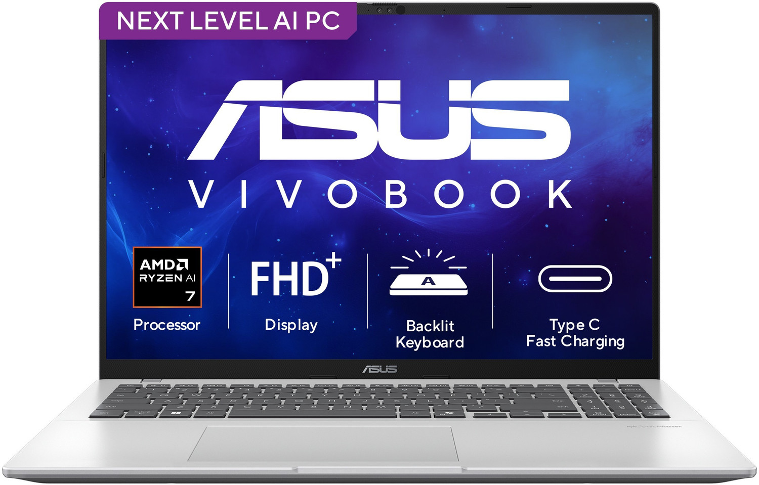 Image of ASUS Vivobook 16 (2026) AI PC with Office 2024 + M365 Basic*, Copilot+ PC AMD Ryzen AI 7 Hexa Core 445 - (16 GB /512 GB SSD /Windows 11 Home) M1607GA-MB029WS Thin and Light Laptop