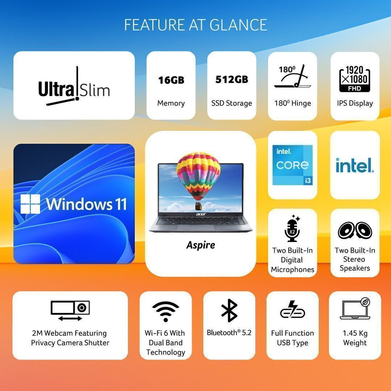Image of Acer Aspire 3 Intel Core i3 12th Gen - (8 GB /512 GB SSD /Windows 11 Home) A324-51 Thin and Light Laptop