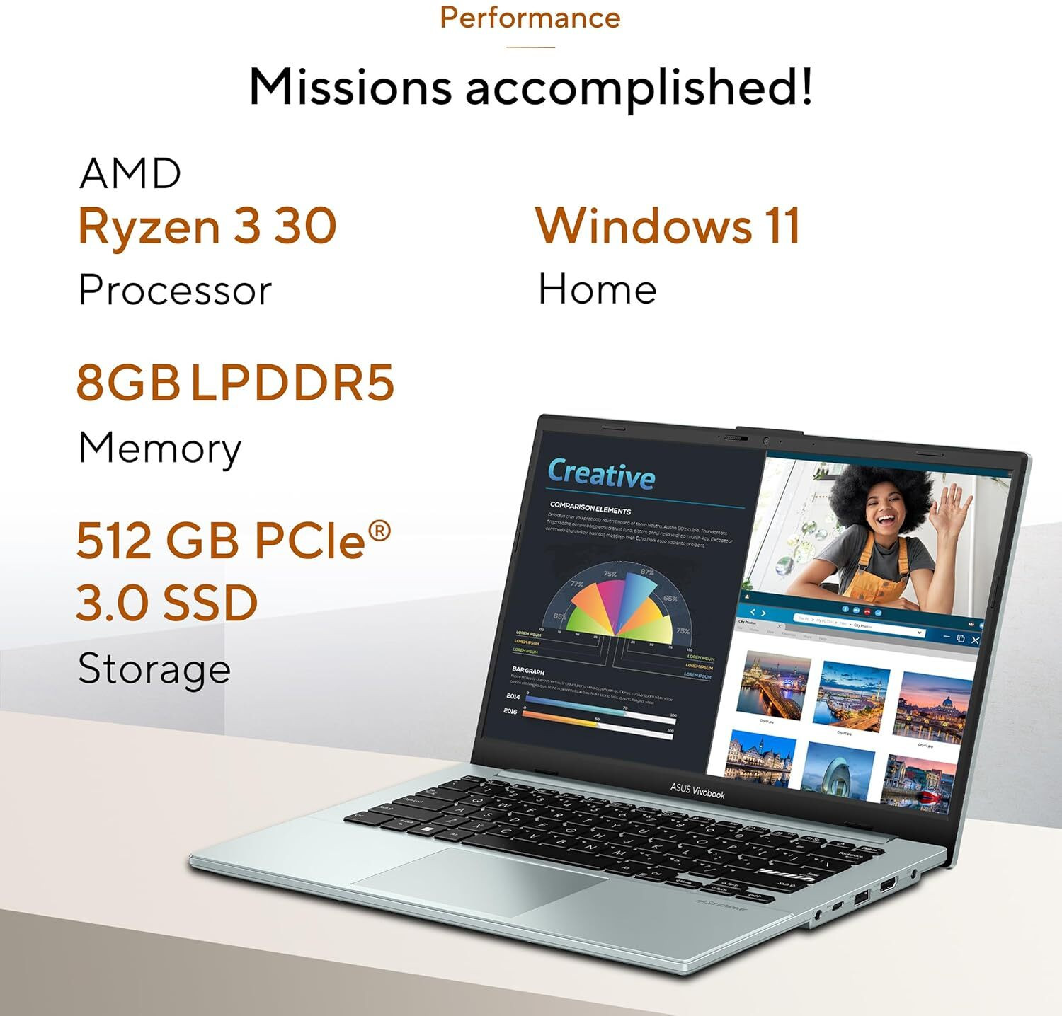 Image of ASUS AMD Ryzen 3 30 AMD Ryzen 3 Quad Core - (8 GB /512 GB SSD /Windows 11 Home) E1404FA-EB1236WS Laptop