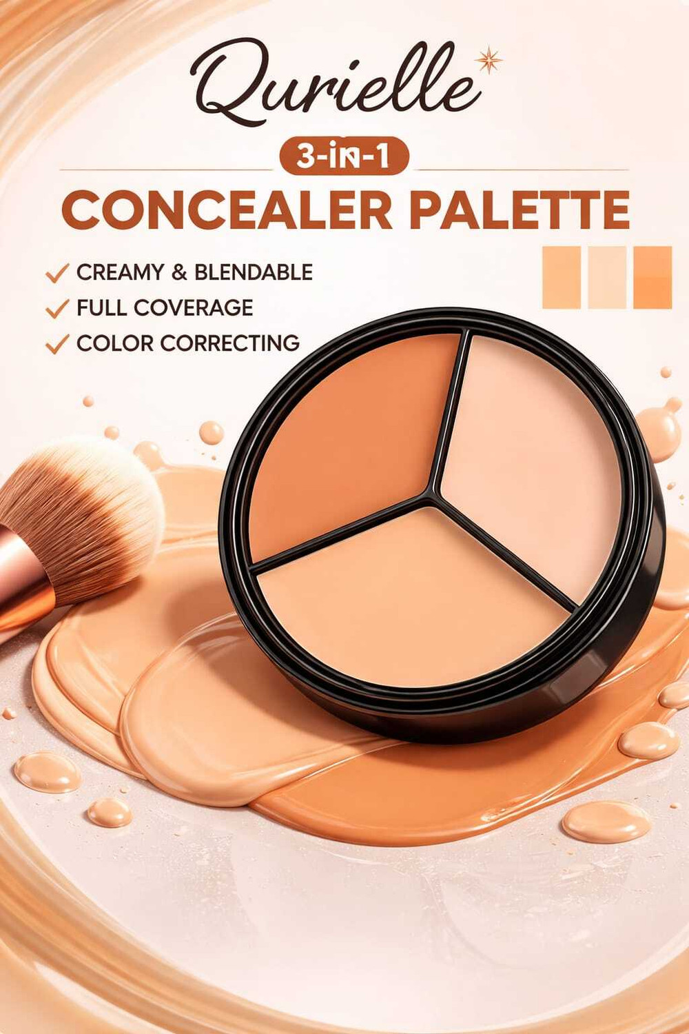 Image of Qurielle 3-in-1 Cream Concealer Palette | Full Coverage, Smooth Finish Concealer