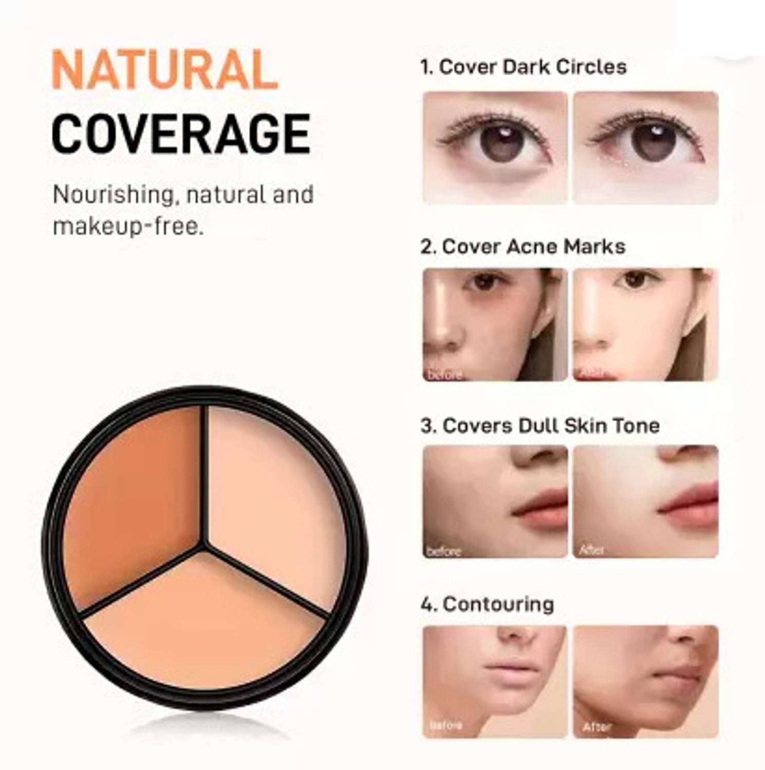 AASAKT Palette, Moisturizing & Waterproof Long-lasting Concealer