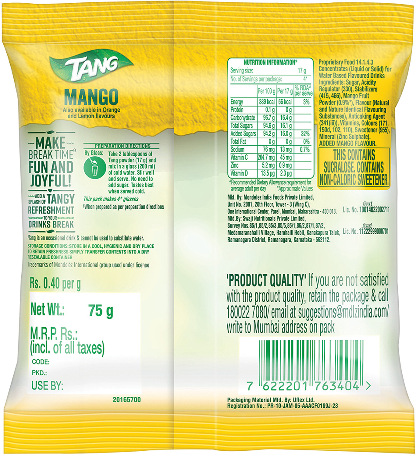Image of TANG Mango Instant Drink Mix
