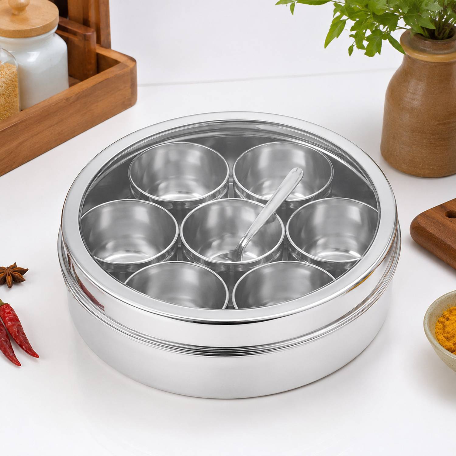 Srishna Enterprises Spice Set Acrylic, Stainless Steel — Spice Boxes & Masala Dabbas