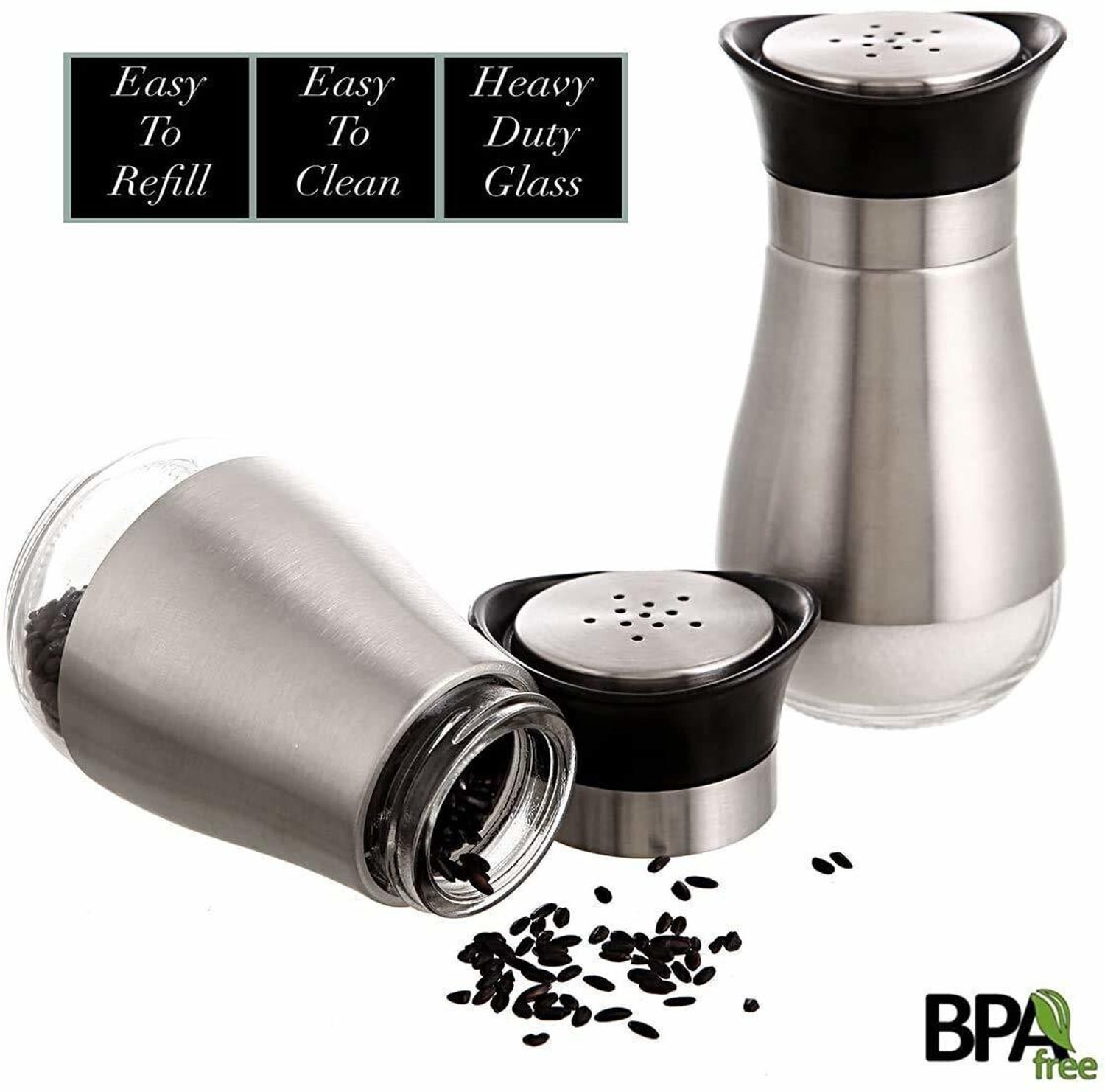Image of Boriva Salt & Pepper Set Glass, Stainless Steel