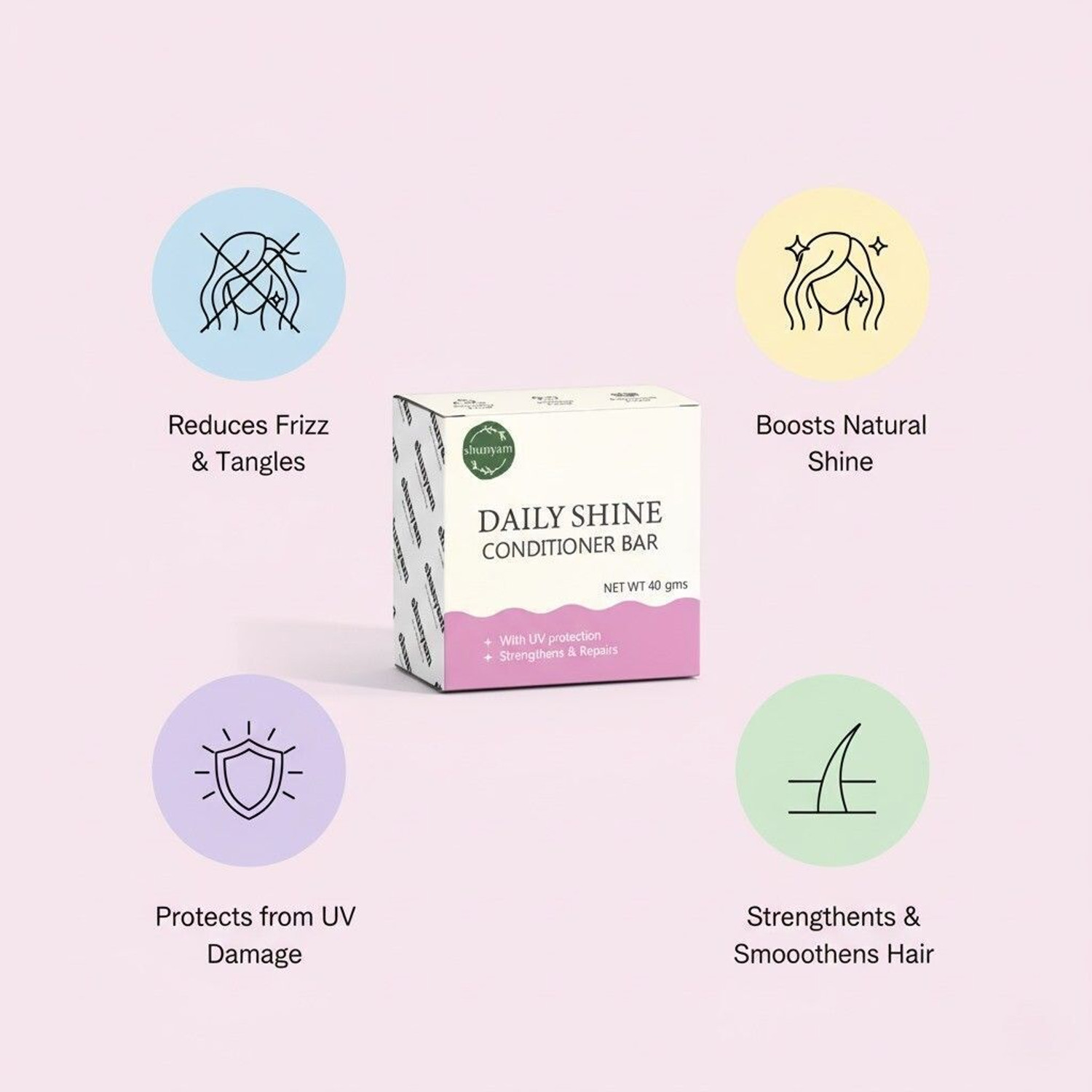 Image of Shunyam Daily Shine Conditioner Bar | Shea , Cocoa & Rosemary for Smooth Frizz-Free Hair