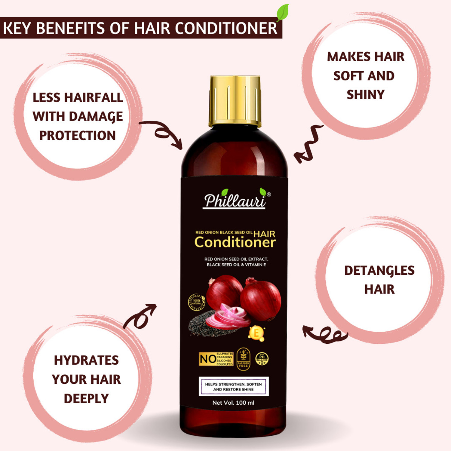 Image of Phillauri Onion Conditioner with Black Seed for Dull, Dry & Frizzy Hair