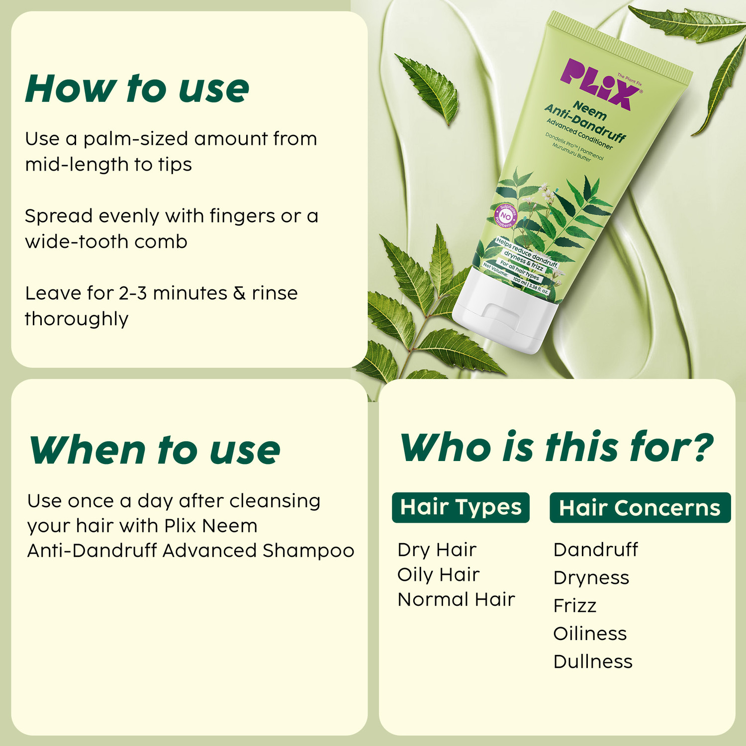Image of The Plant Fix Plix Neem Anti-Dandruff Advanced Conditioner | Reduces Dandruff, Dryness & Frizz