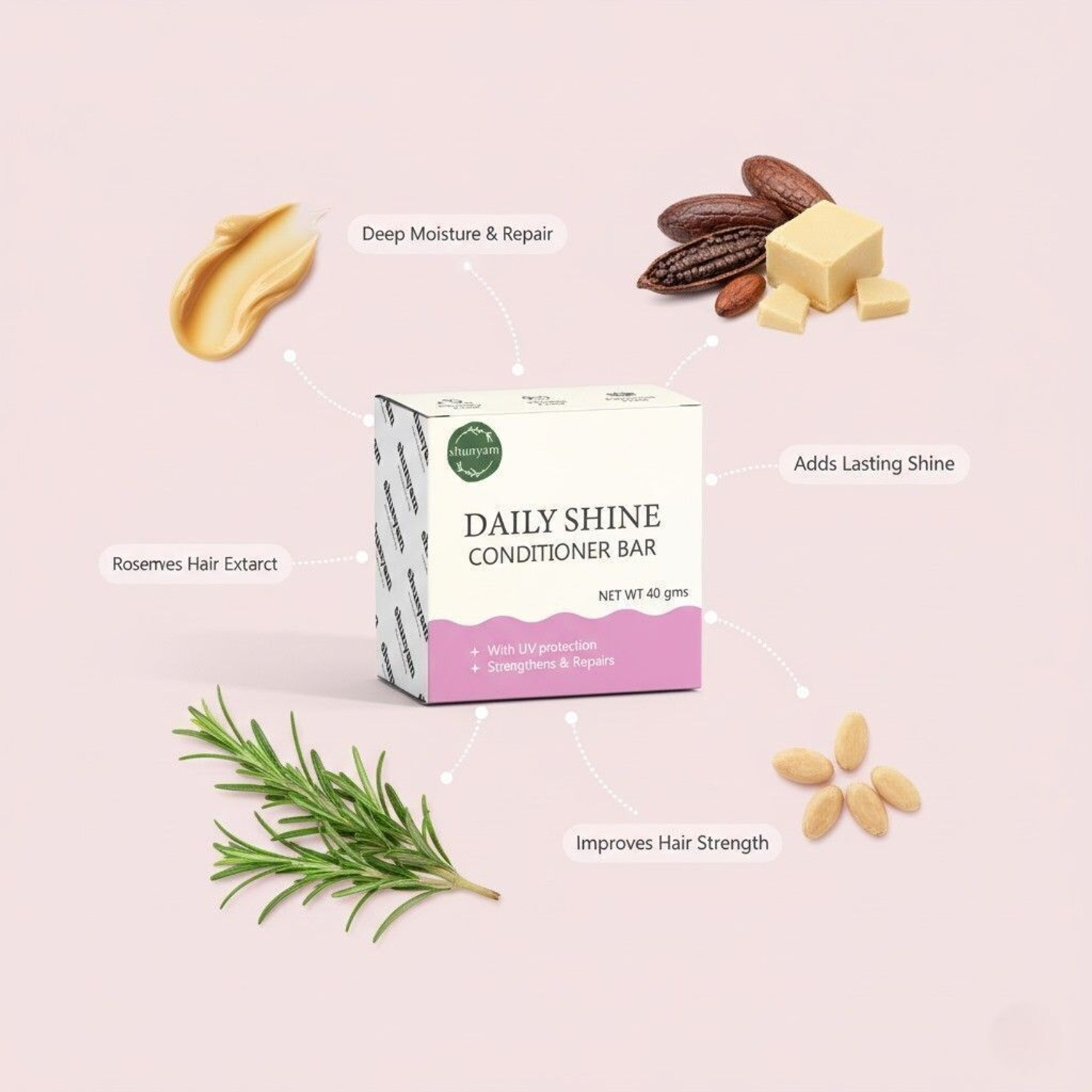 Image of Shunyam Daily Shine Conditioner Bar | Shea , Cocoa & Rosemary for Smooth Frizz-Free Hair