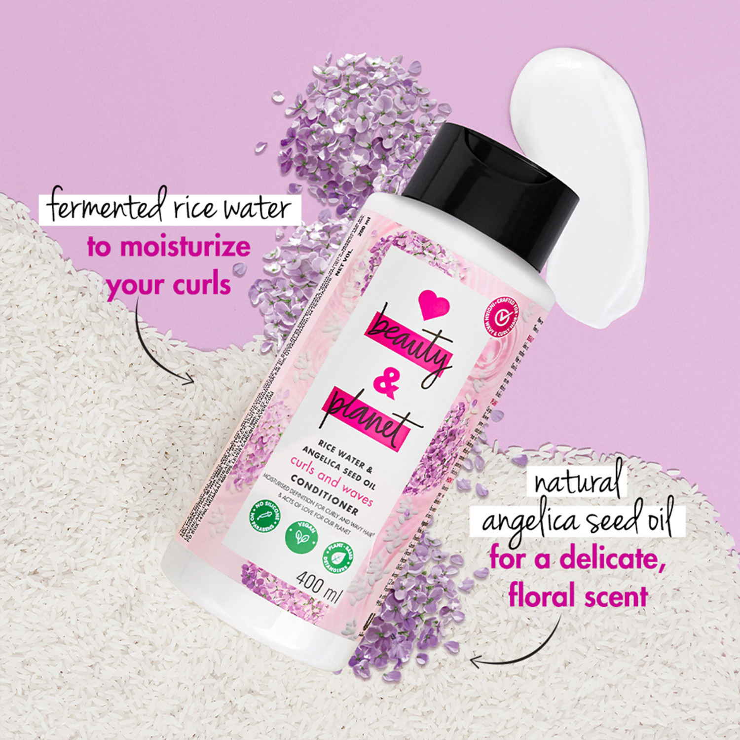 Image of Love Beauty And Planet Rice Water & Angelica Seed Oil Silicone Free Conditioner for curly & wavy hair