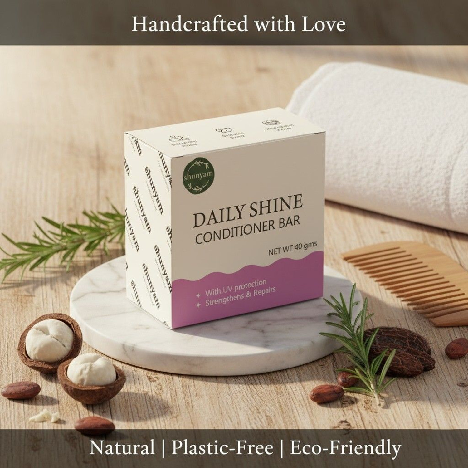 Image of Shunyam Daily Shine Conditioner Bar | Shea , Cocoa & Rosemary for Smooth Frizz-Free Hair