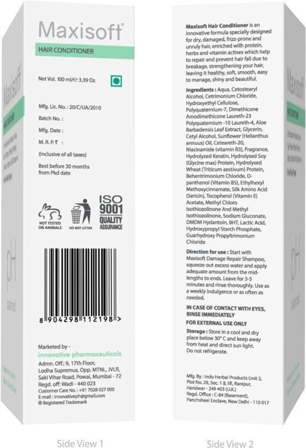 Image of Maxisoft Hair Conditioner 100 ml | With Keratin & Aloe Vera | Paraben Free