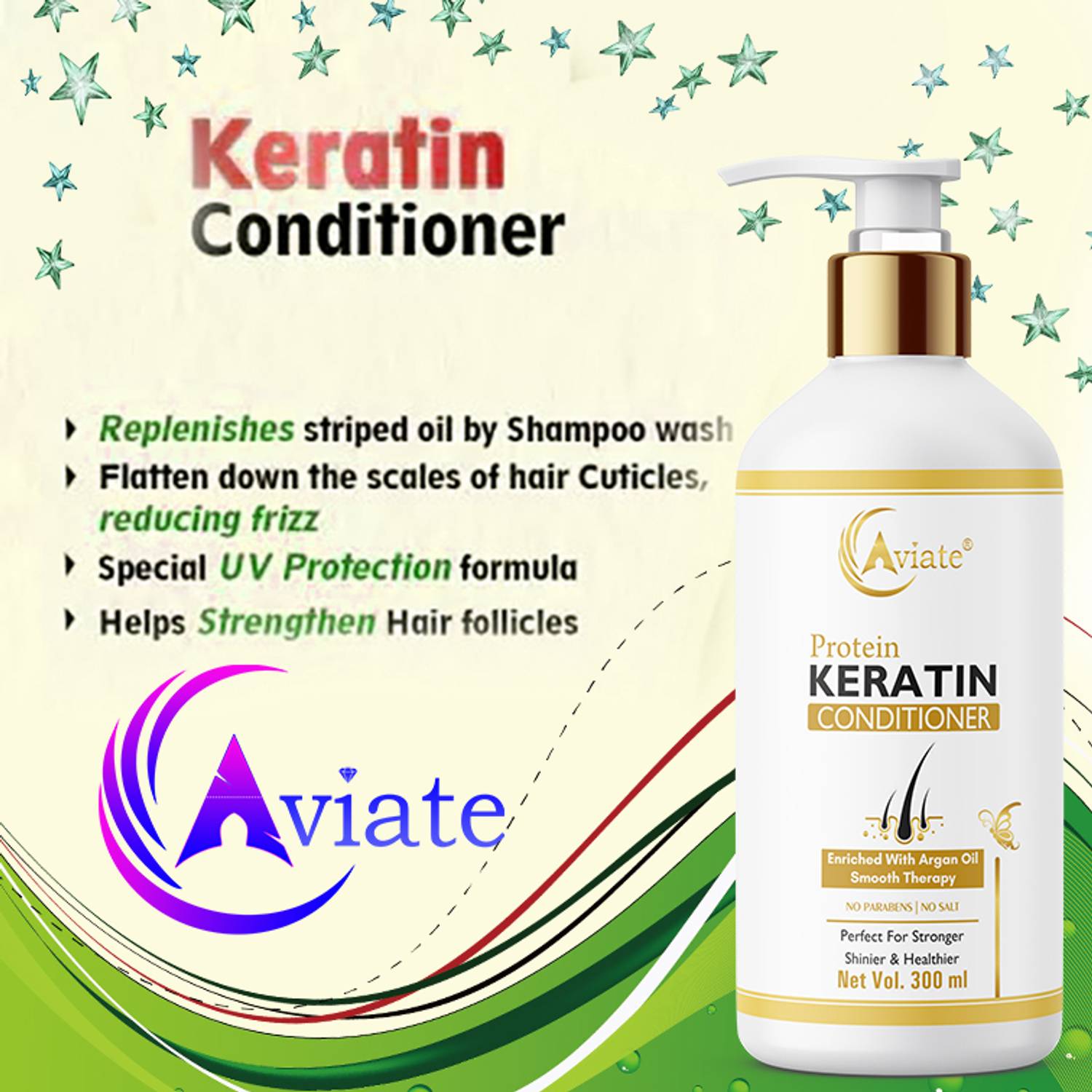 Aviate Rice Water Keratin Conditioner Organic, for Damaged, Dry and Frizzy Hair