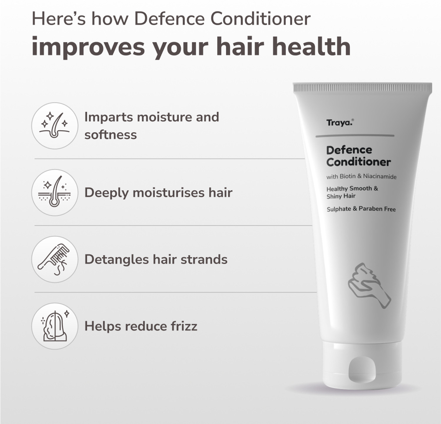 Image of Traya Defence Conditioner | For Deep Moisturizing & Hair Growth | Consist Biotin