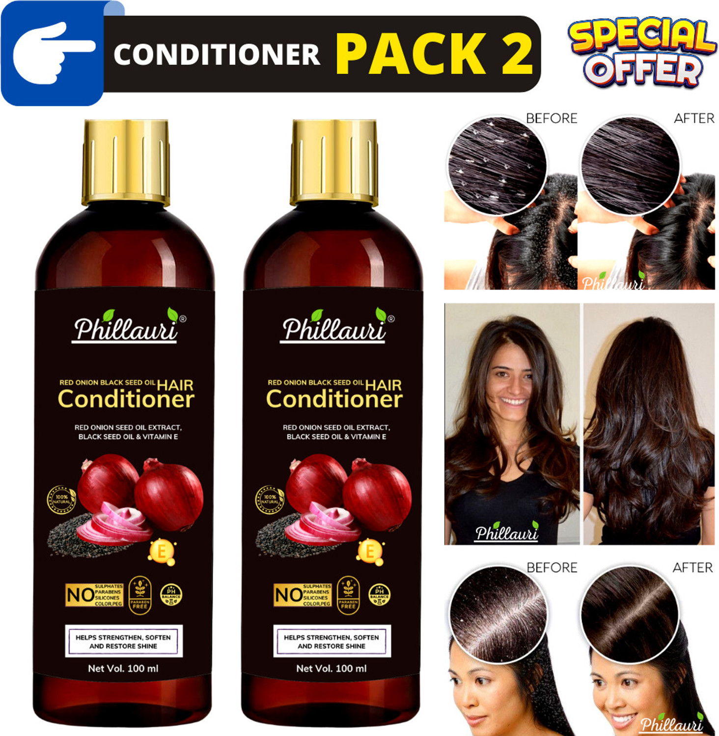 Image of Phillauri Onion Conditioner with Black Seed for Dull, Dry & Frizzy Hair