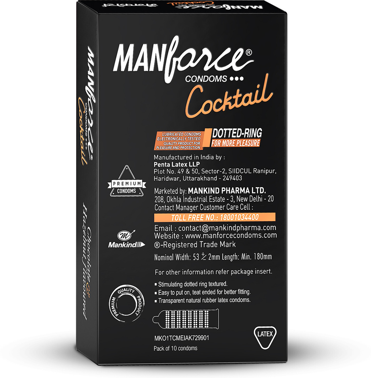 Image of MANFORCE Cocktail Condoms with Dotted-Rings, Hazelnut & Chocolate Flavoured- 10 Pieces x Pack of 3 Condom (Set of 3, 30 Sheets)