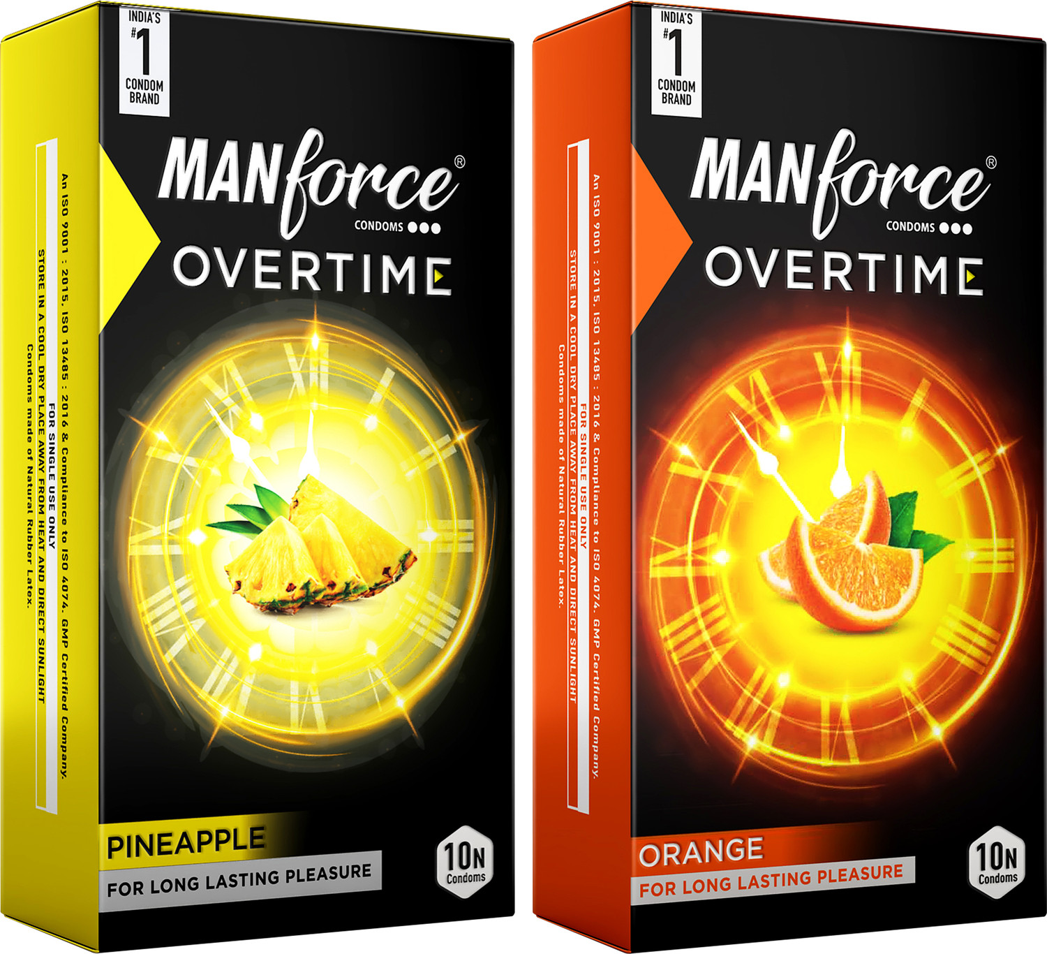 Image of MANFORCE Overtime Orange & Pineapple 3in1 (Ribbed, Contour, Dotted) Condoms - 10s (Pack of 2) Condom (Set of 2, 20 Sheets)