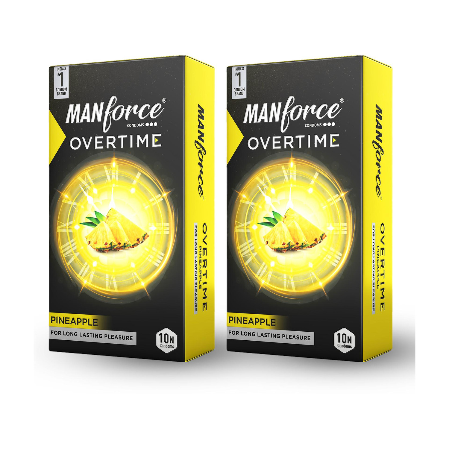 Image of MANFORCE Overtime Pineapple 3in1 (Ribbed, Contour, Dotted) Condoms - 10s (Pack of 2) Condom (Set of 2, 20 Sheets)