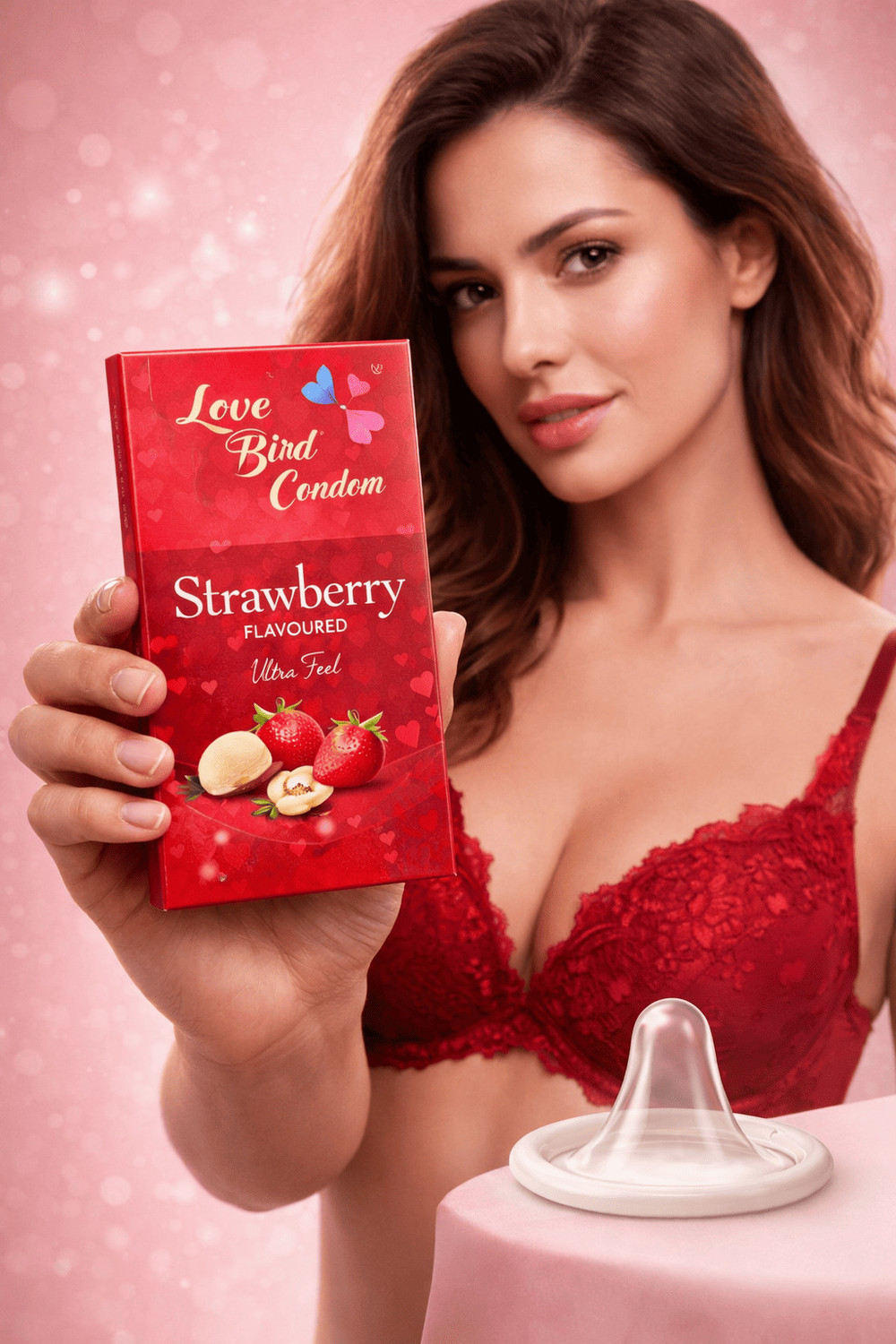 Image of LOVEBIRDCONDOM STRAWBERRY FUNTIME CLIMAX NO CONTROL WITH ME DOTTED | LUBRICATED FOR EXTRA Condom