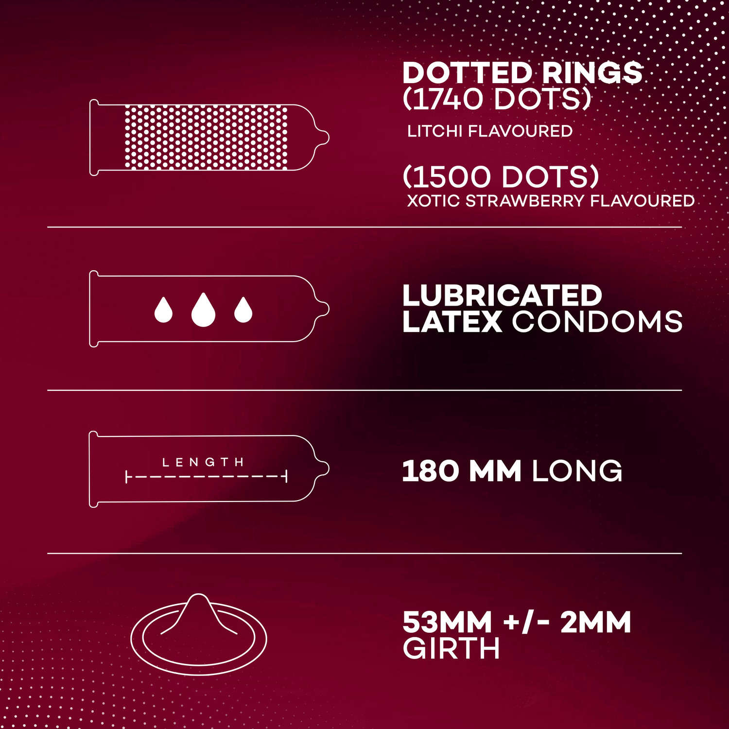 Image of MANFORCE 3 in 1 Wild Ribbed Contour Dotted Strawberry Flavor Condoms - 10 Pieces & Extra Dotted Litchi Flavoured Condoms - 10 Pieces Condom (Set of 2, 20 Sheets)