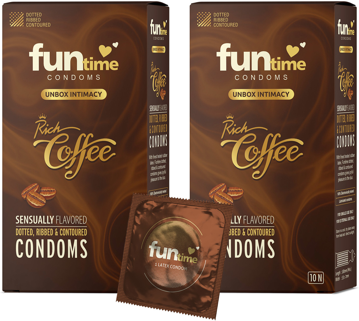 Image of Funtime Rich Coffee Flavored Ribbed, Dotted & Lubricated Condoms | Extra Pleasure Condom