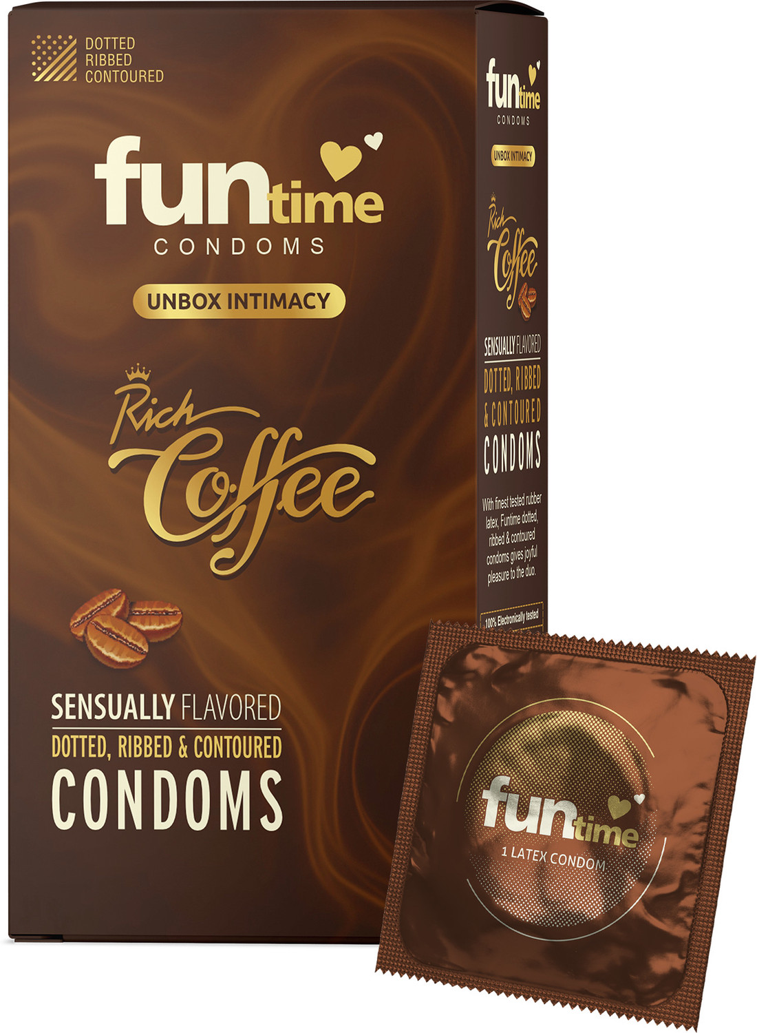 Image of Funtime Rich Coffee Flavored Ribbed, Dotted & Lubricated Condoms | Extra Pleasure Condom