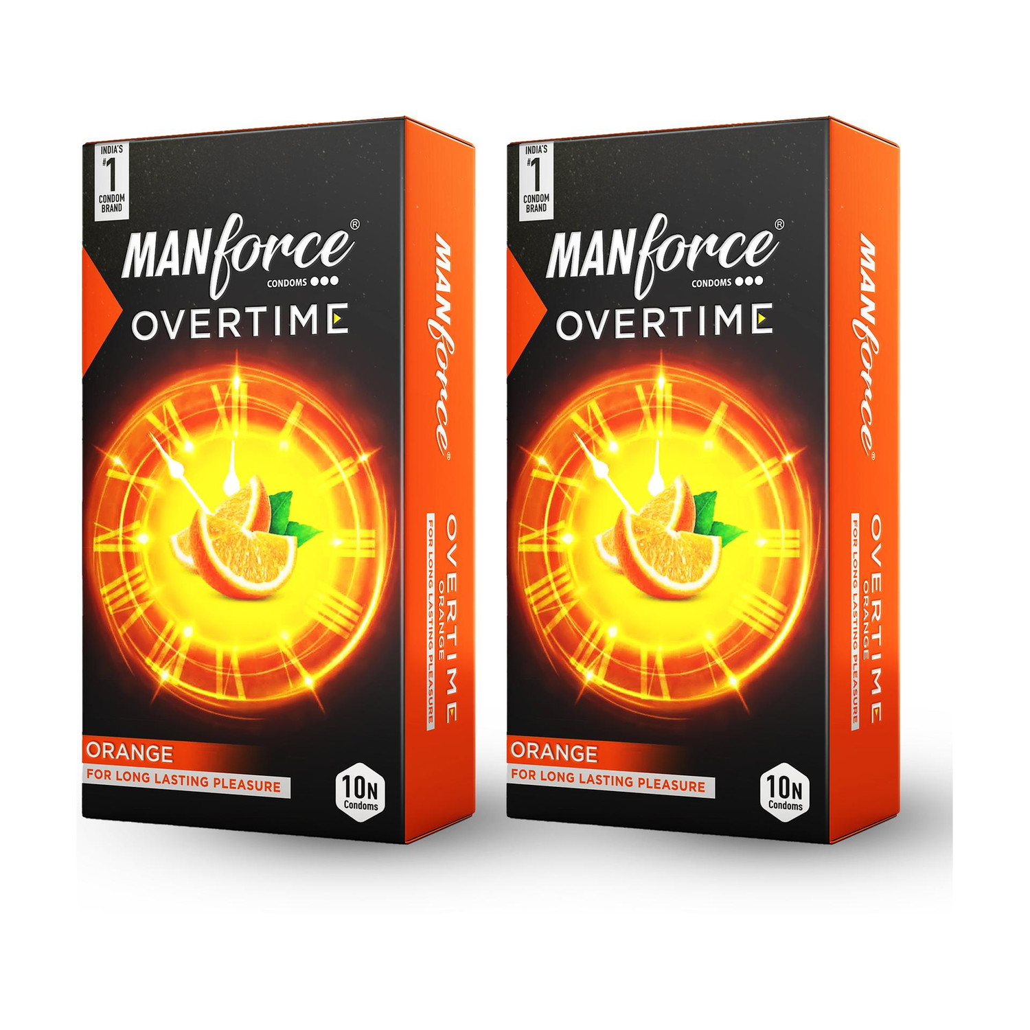 Image of MANFORCE Overtime Orange 3in1 (Ribbed, Contour, Dotted) Condoms - 10s (Pack of 2) Condom (Set of 2, 20 Sheets)