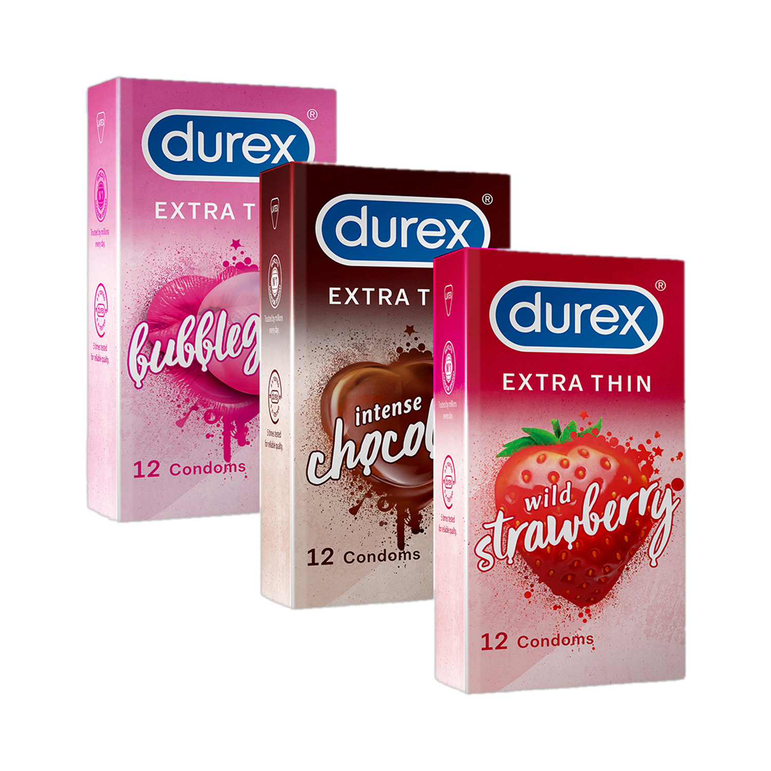 DUREX Strawberry Chocolate Bubblegum Extra Thin Condoms, 36 Sheets - Image 1